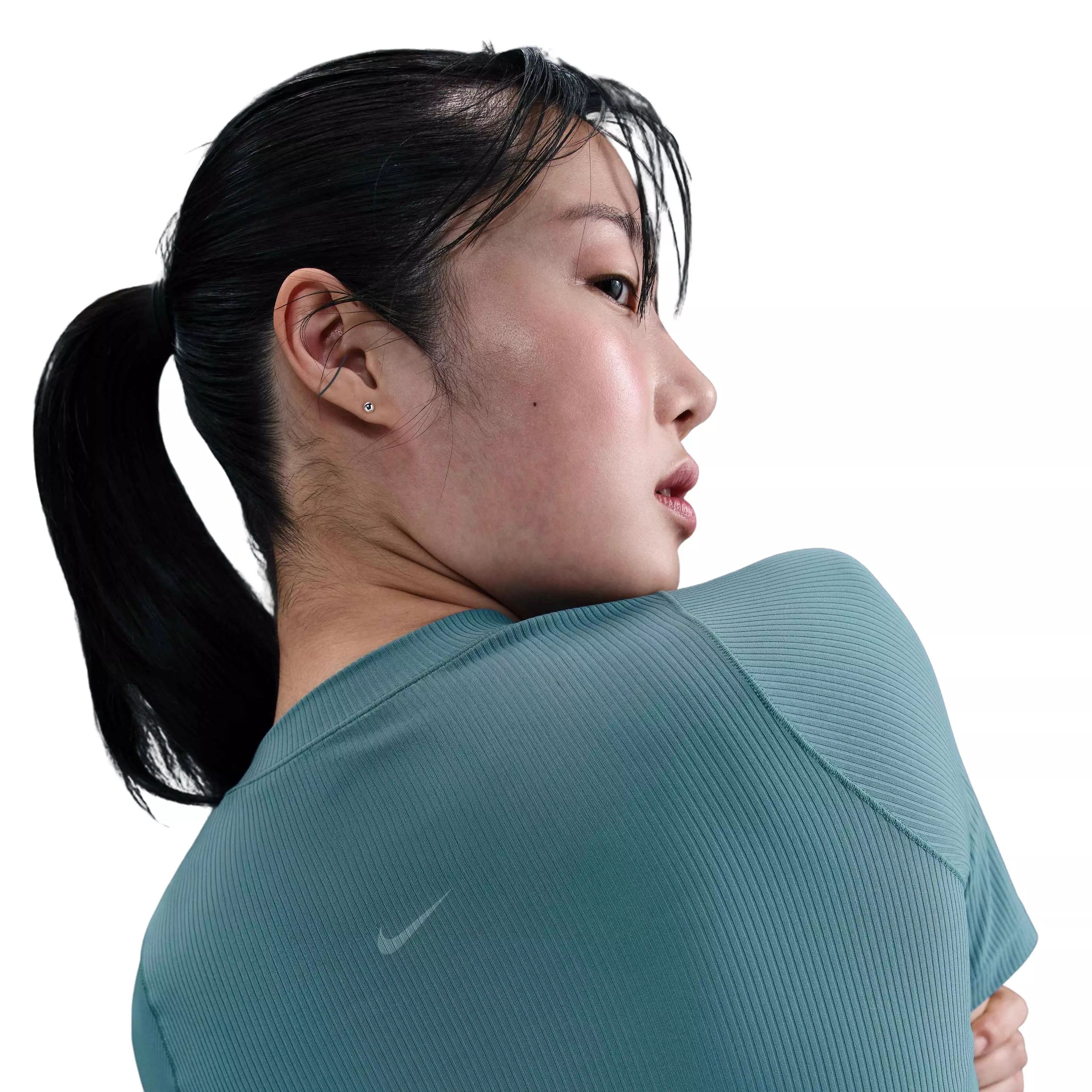 Nike Women's INF Dri-FIT Short-Sleeve Wide Rib Top - Blue - BLUE