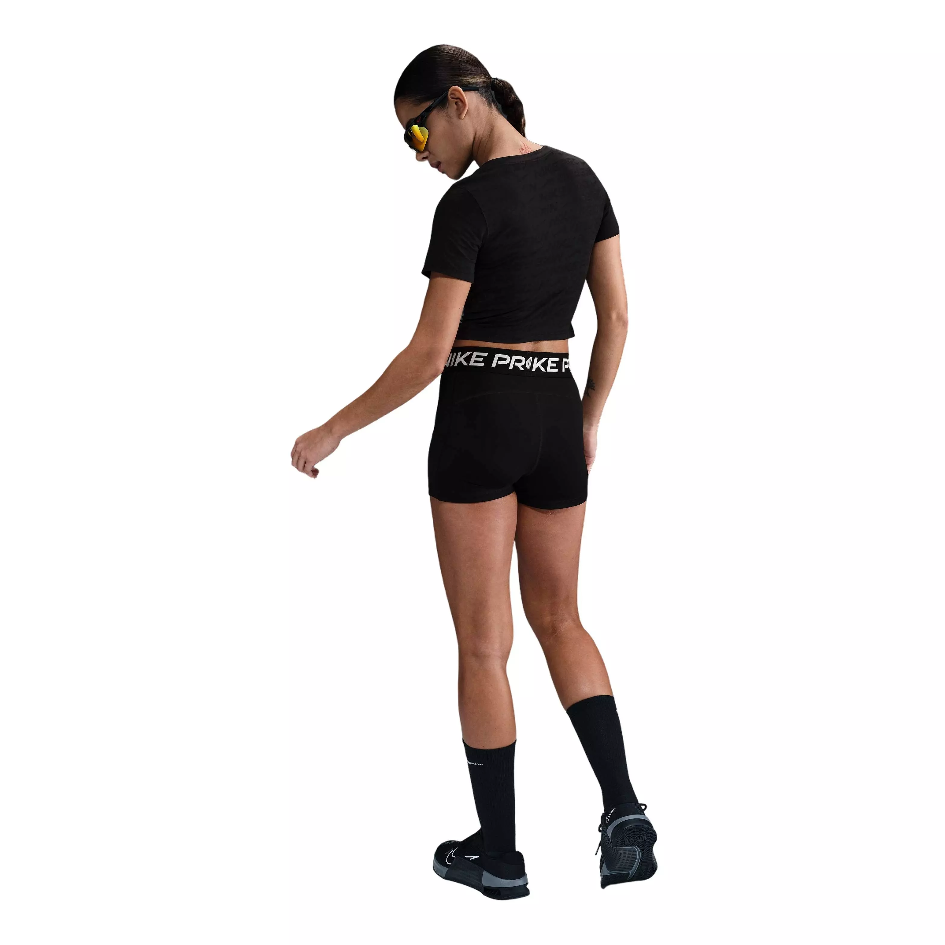 Nike Women's Pro Dri-FIT Short-Sleeve Cropped Jacquard Top - BLACK