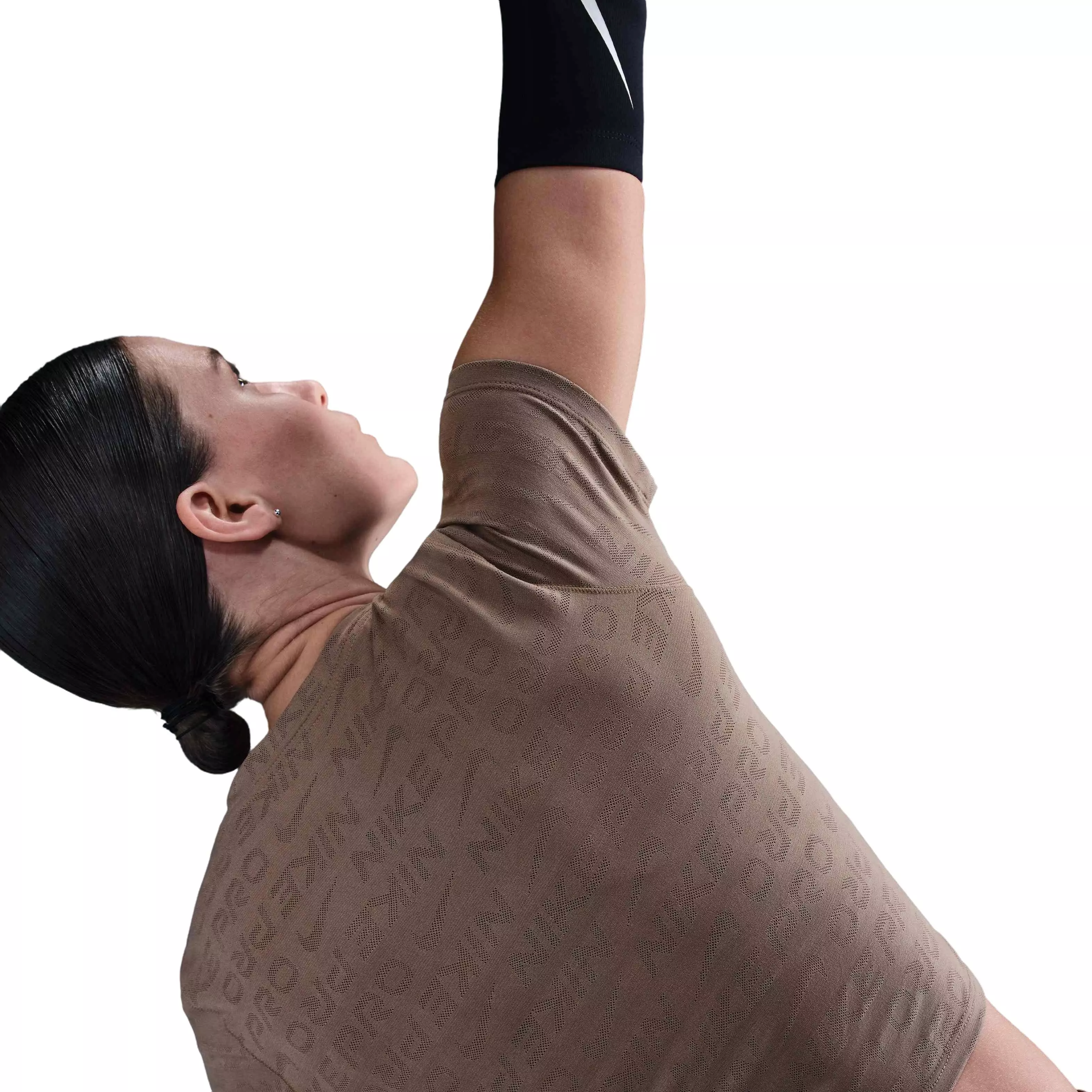 Nike Women's Pro Dri-FIT Short-Sleeve Cropped Jacquard Top - BROWN