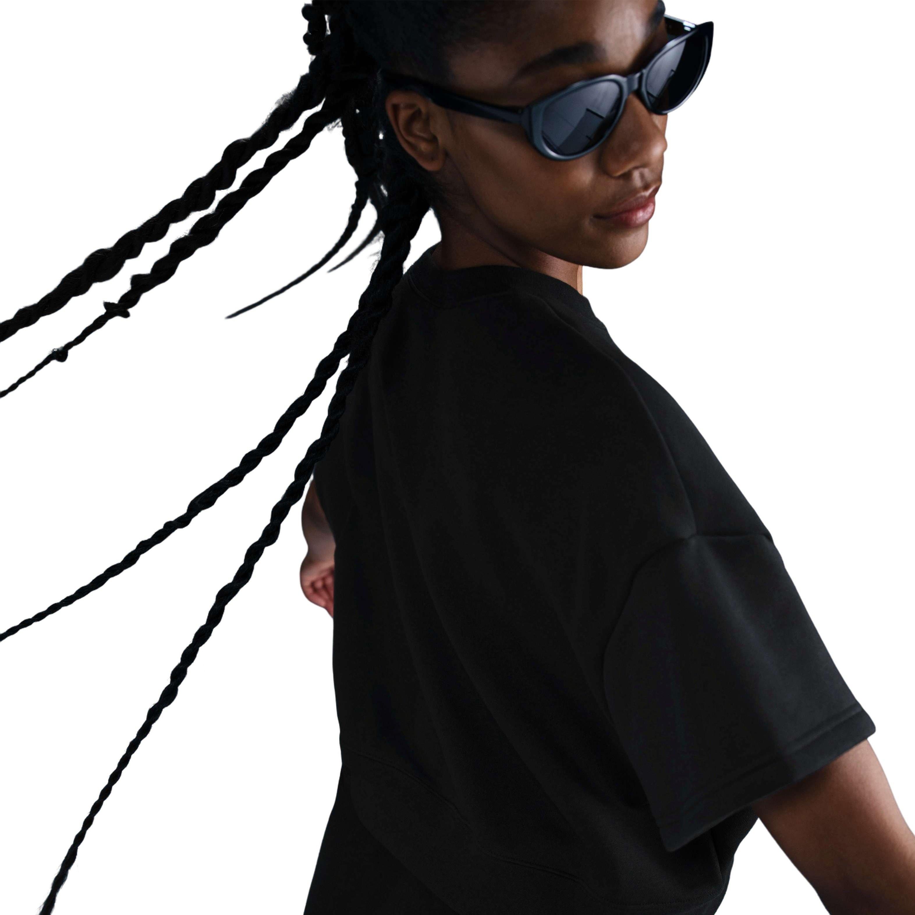 Nike Women's Sportswear Club Fleece Essentials Loose Top -Black - BLACK Thumbnail View 3