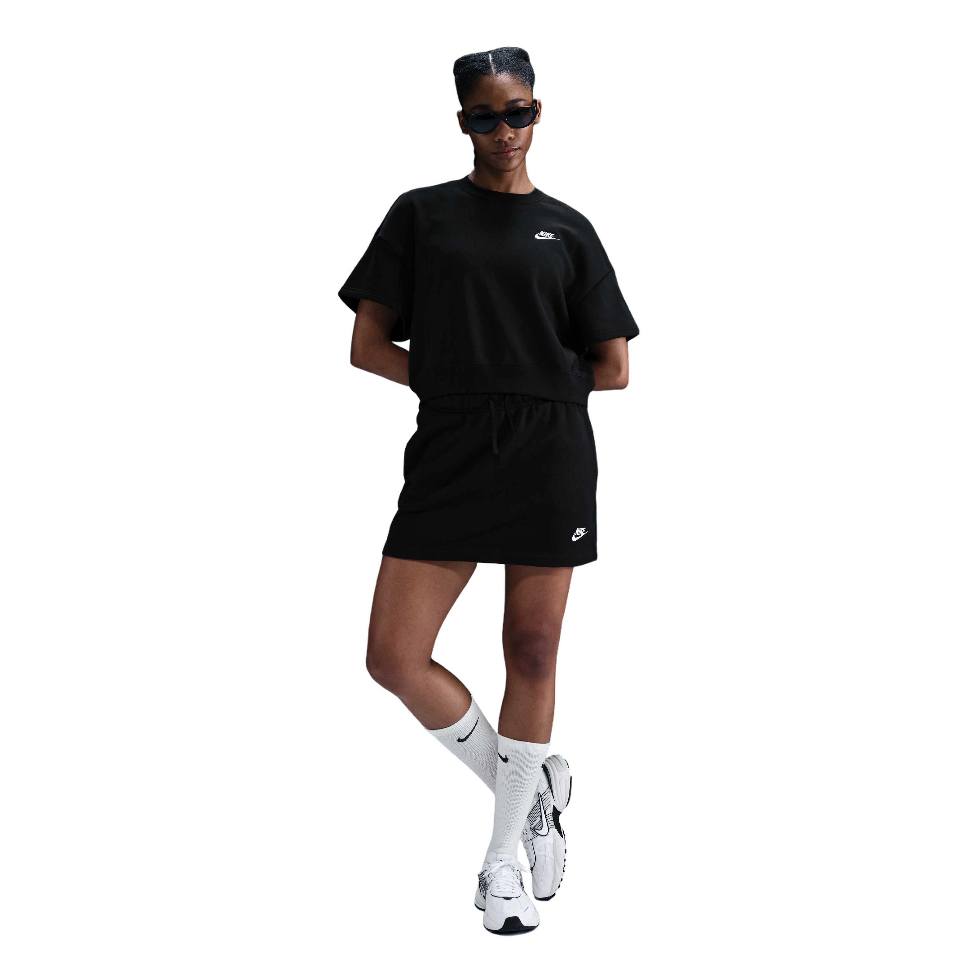 Nike Women's Sportswear Club Fleece Essentials Loose Top - Black - BLACK Thumbnail View 4