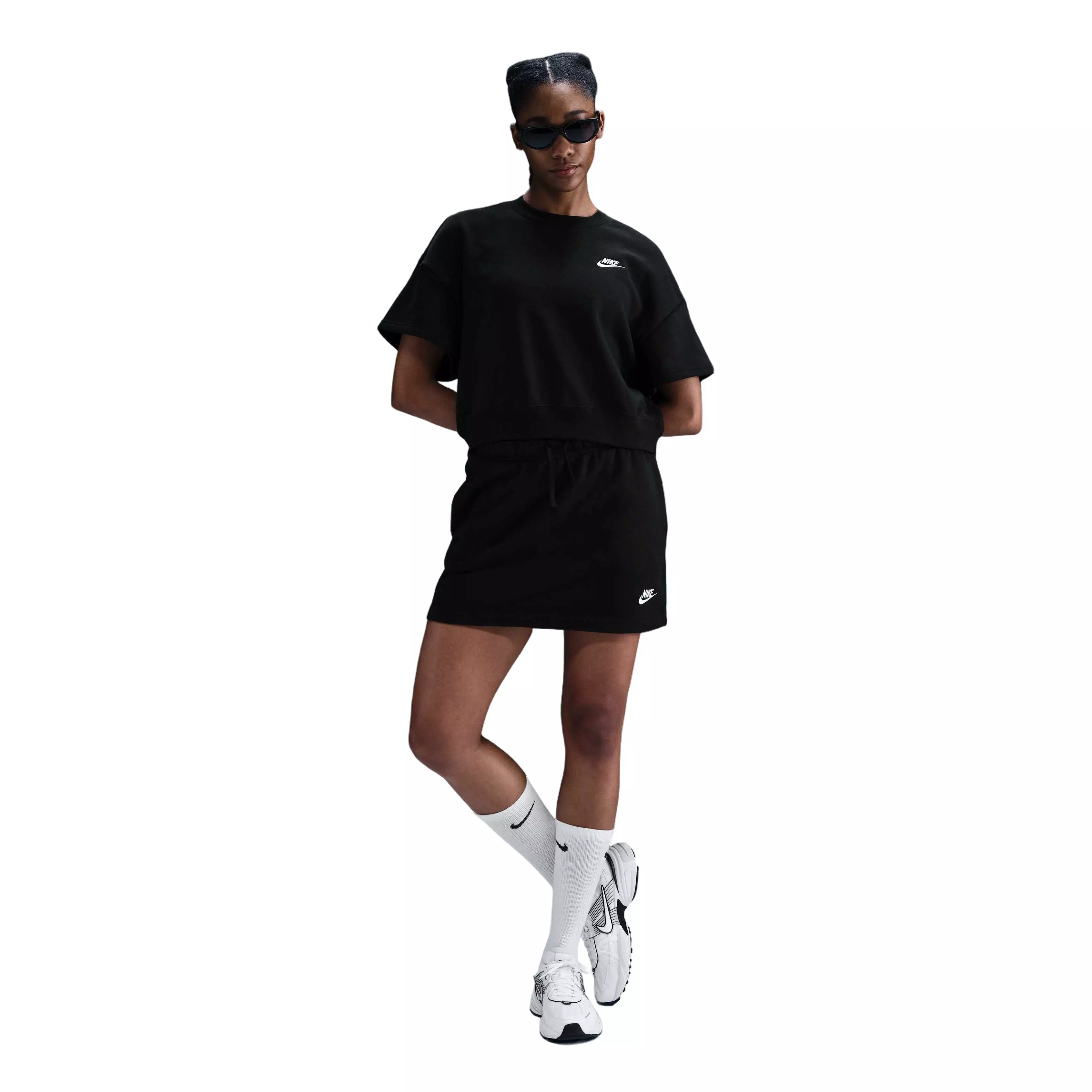 Nike Women's Sportswear Club Fleece Essentials Loose Top - Black - BLACK