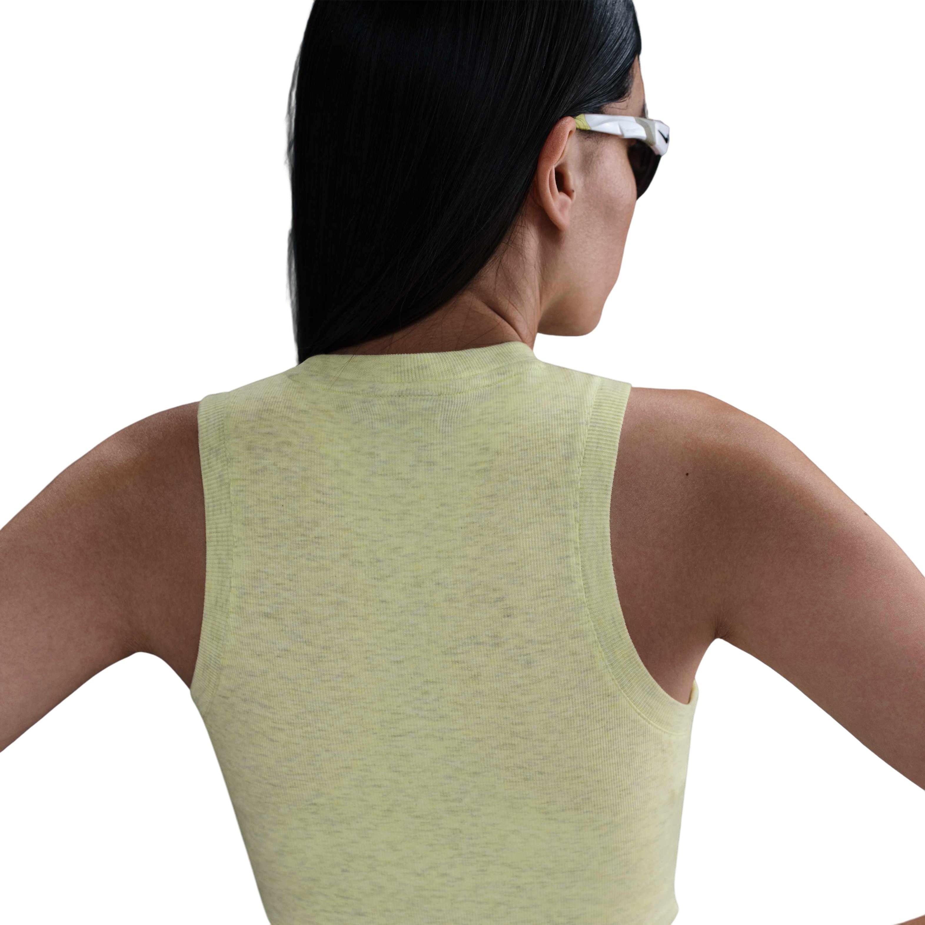 Nike Women's Sportswear Essential Mini-Rib Tight Cropped Tank Top - YELLOW Thumbnail View 2