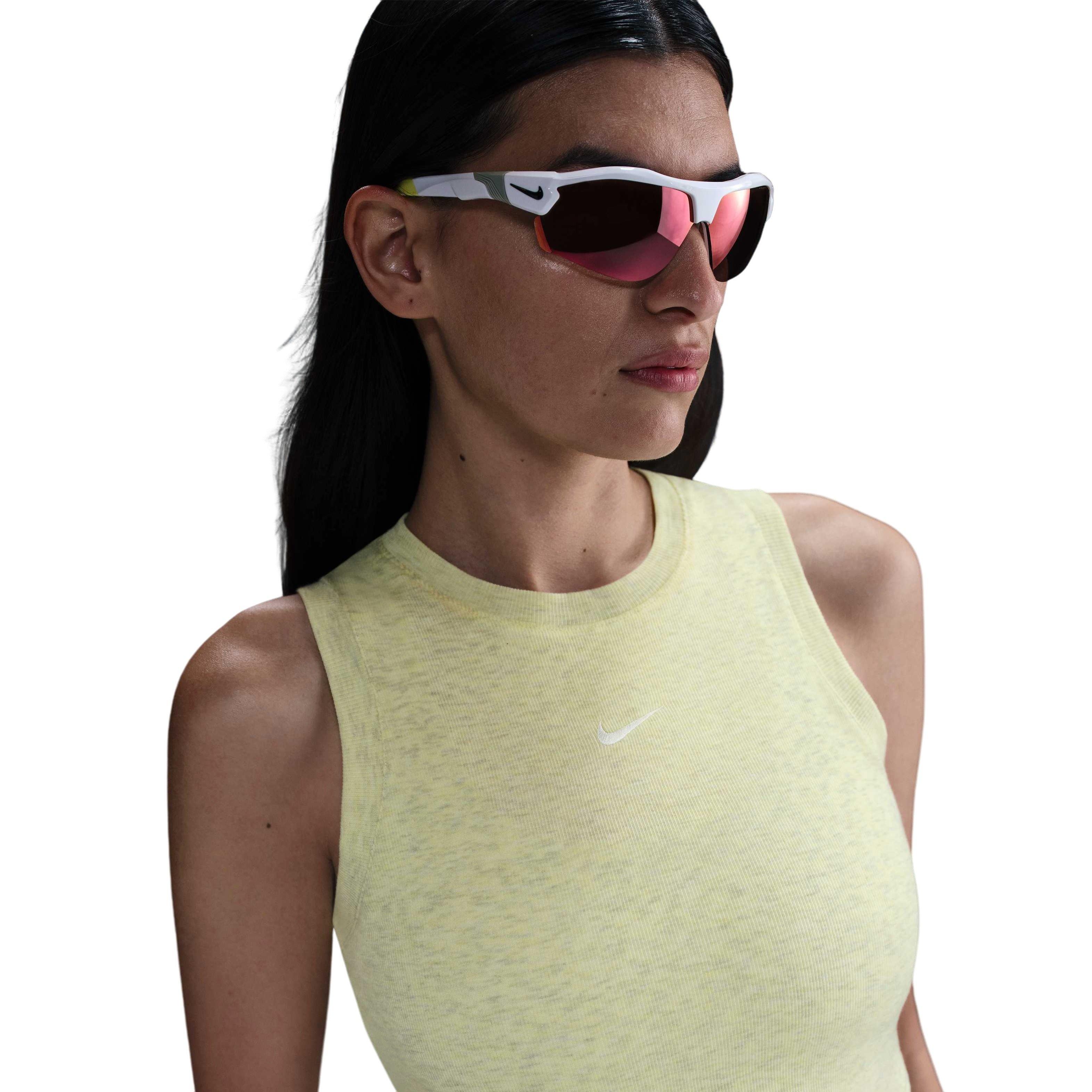 Nike Women's Sportswear Essential Mini-Rib Tight Cropped Tank Top - YELLOW Thumbnail View 3