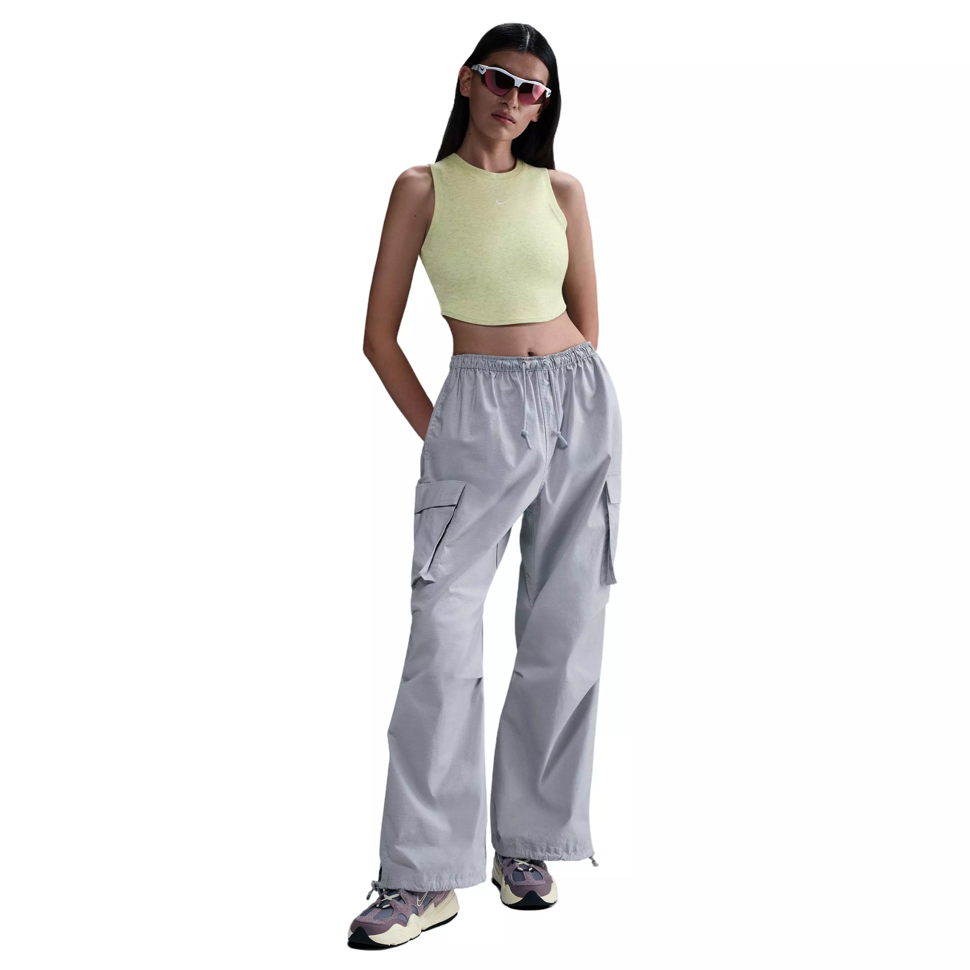 Nike Women's Sportswear Essential Mini-Rib Tight Cropped Tank Top - YELLOW