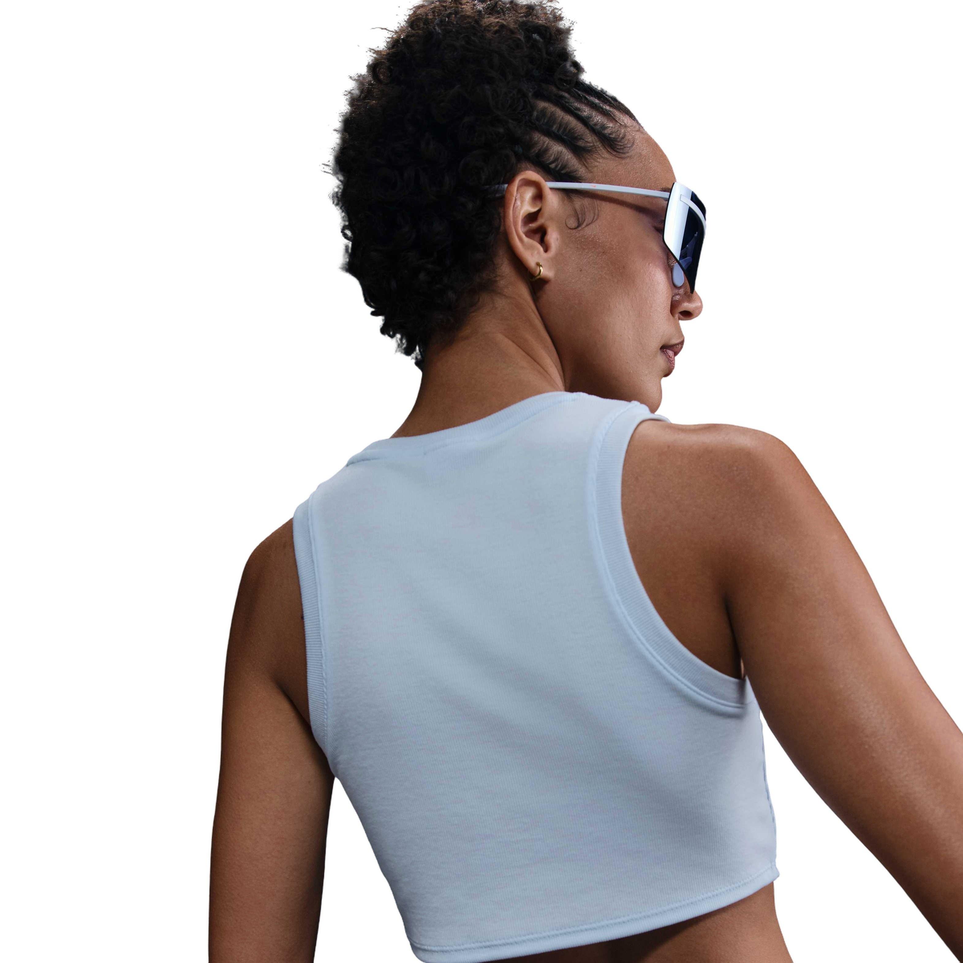 Nike Women's Sportswear Essential Mini-Rib Tight Cropped Tank Top - BLUE Thumbnail View 2