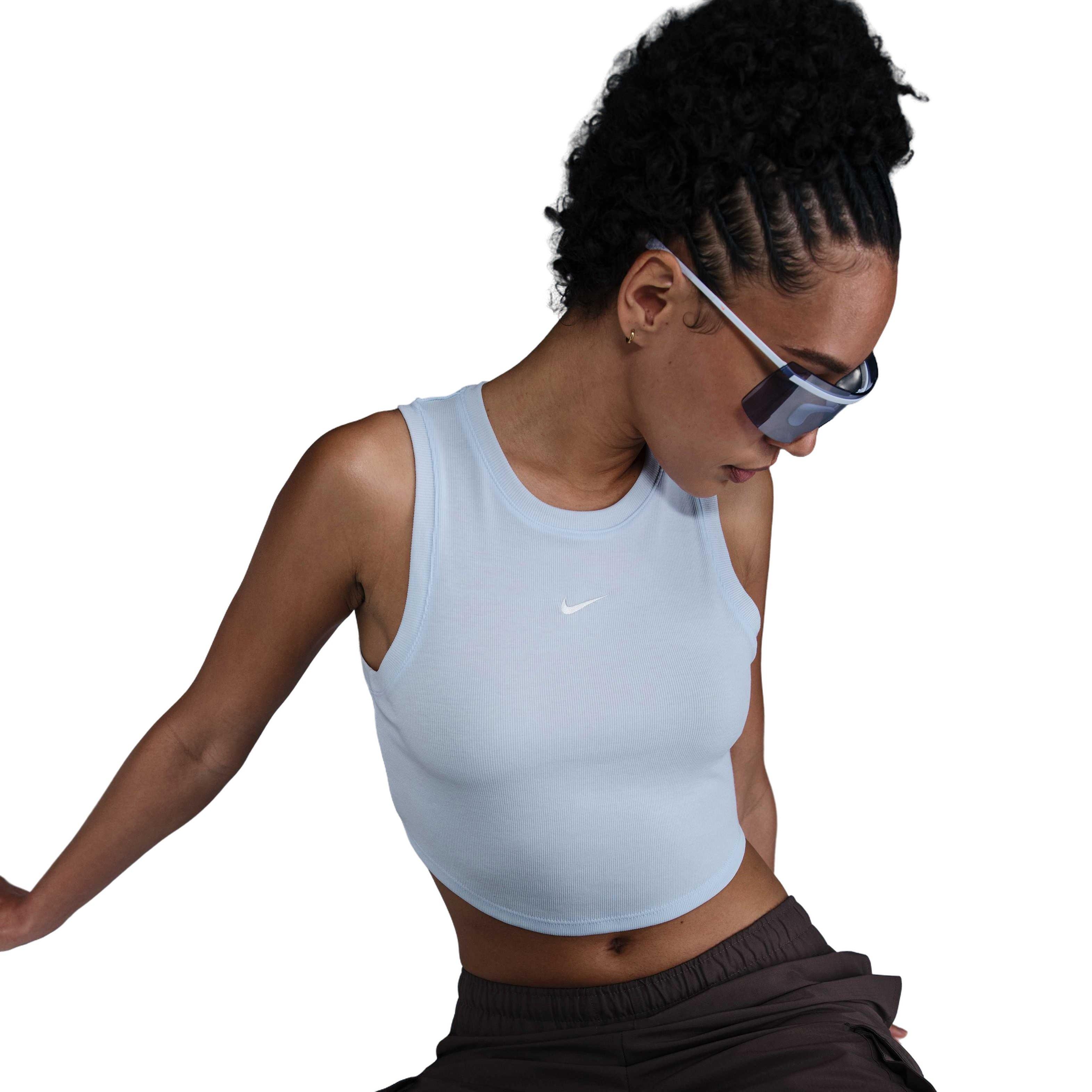 Nike Women's Sportswear Essential Mini-Rib Tight Cropped Tank Top - BLUE Thumbnail View 3