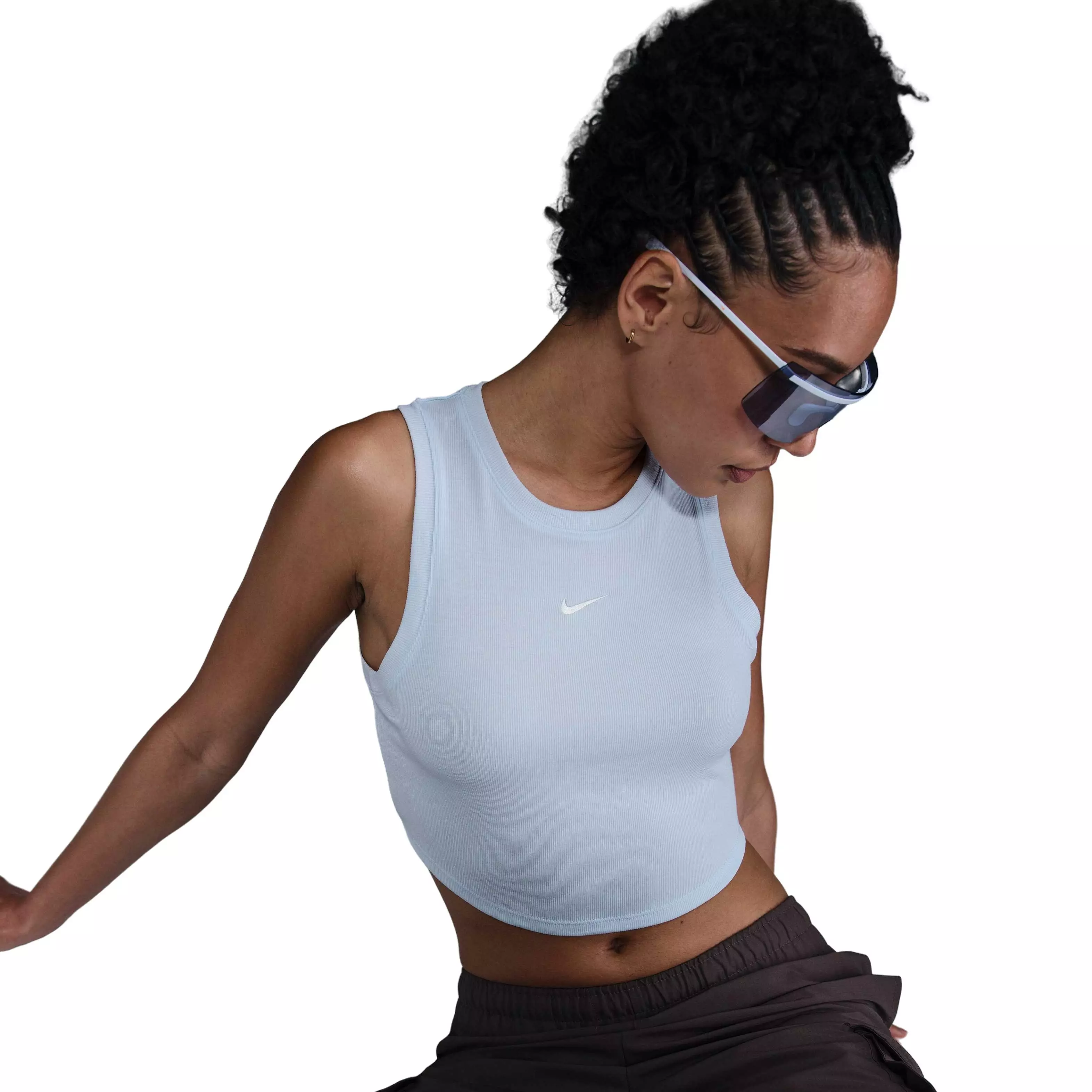 Nike Women's Sportswear Essential Mini-Rib Tight Cropped Tank Top - BLUE