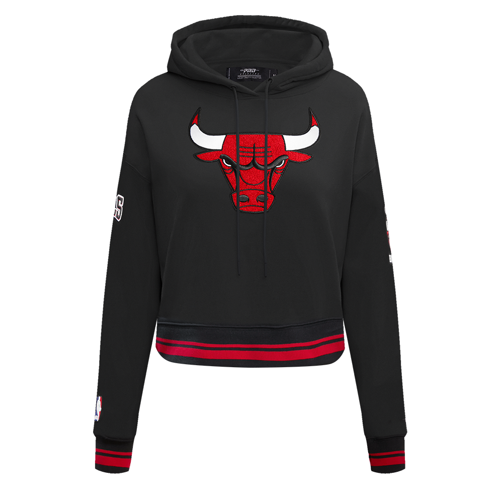 Pro Standard Women's Chicago Bulls Retro Classic Cropped Hoodie - Black/Red - BLACK/RED Thumbnail View 1