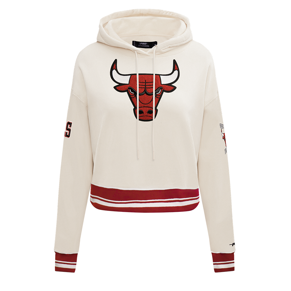 Pro Standard Women's Chicago Bulls Retro Classic Cropped Hoodie - Eggshell - EGGSHELL Thumbnail View 1
