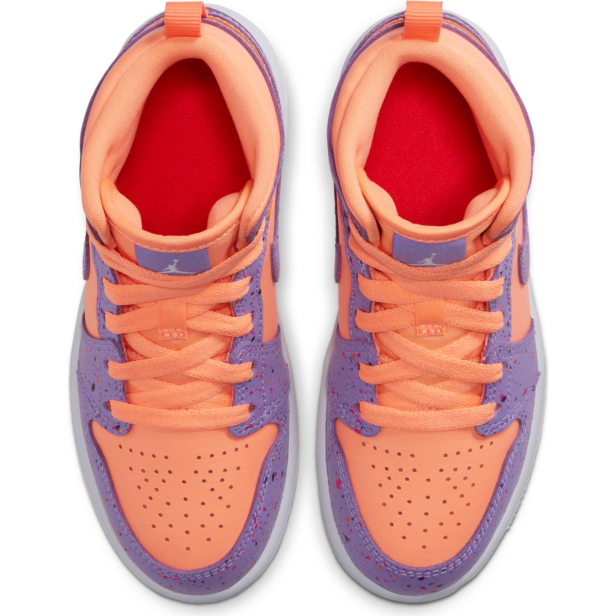 Jordan 1 Mid "Orange Pulse/Atomic Violet/Laser Crimson" Preschool Kids' Shoe - ORANGE Thumbnail View 4
