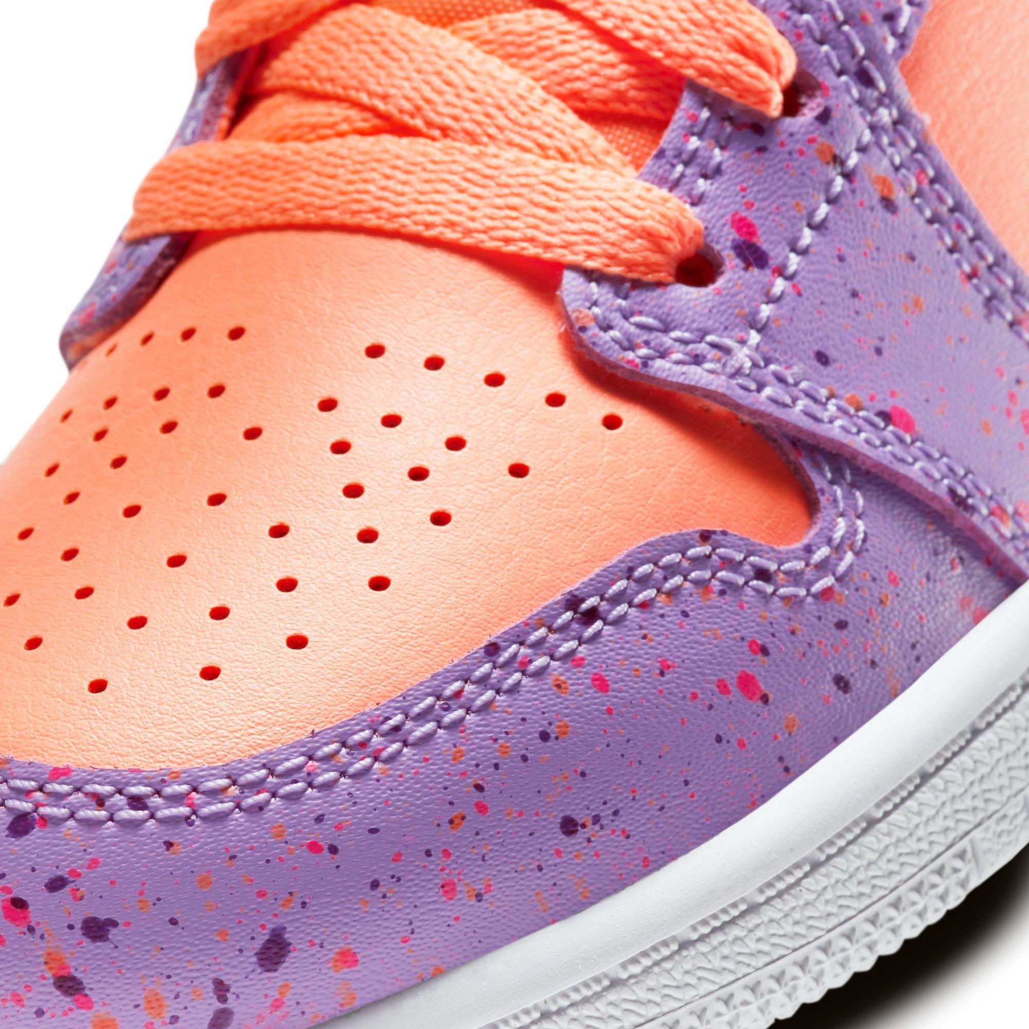 Jordan 1 Mid "Orange Pulse/Atomic Violet/Laser Crimson" Preschool Kids' Shoe - ORANGE Thumbnail View 8