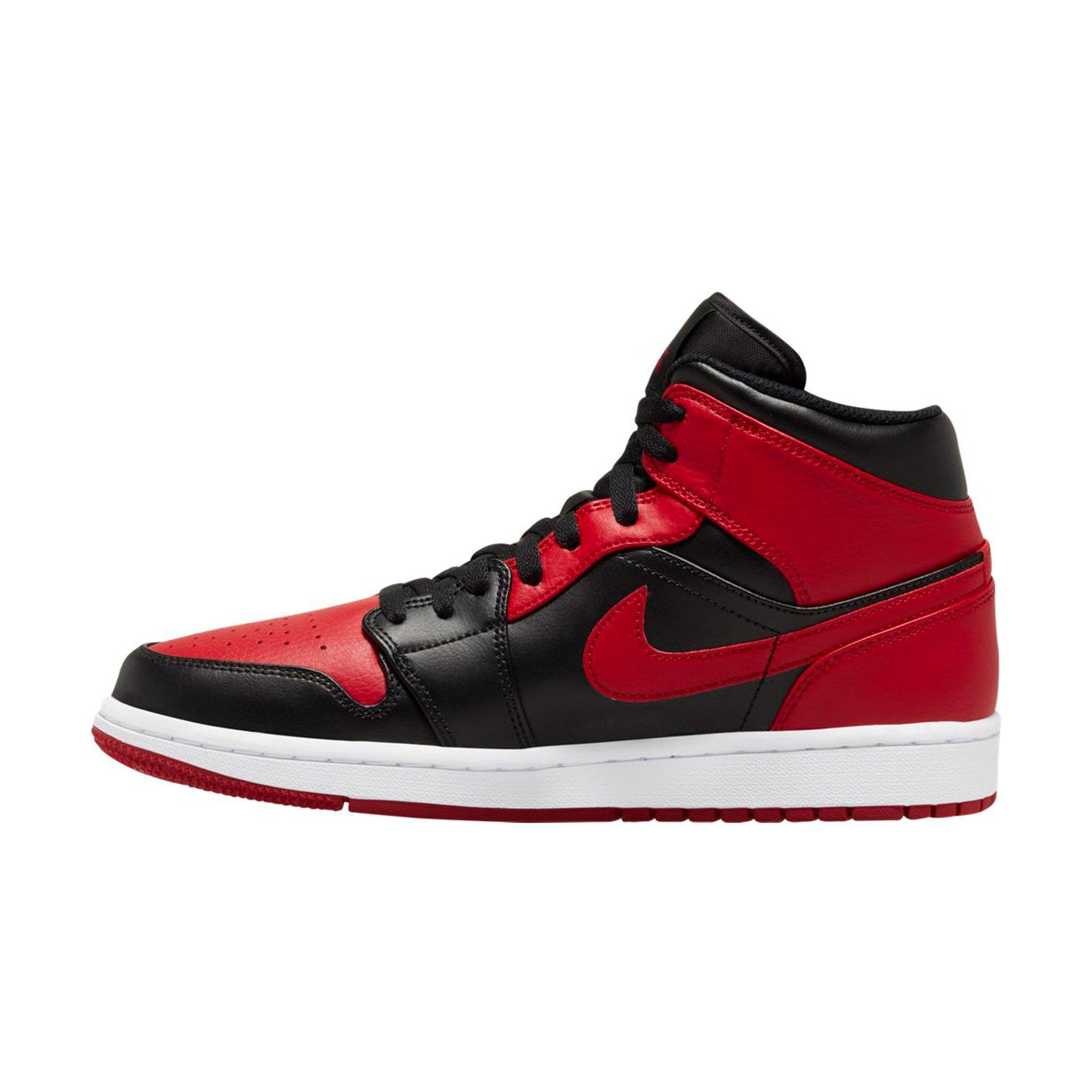 Jordan 1 Mid Black/Gym Red/White Women's Shoe - Hibbett