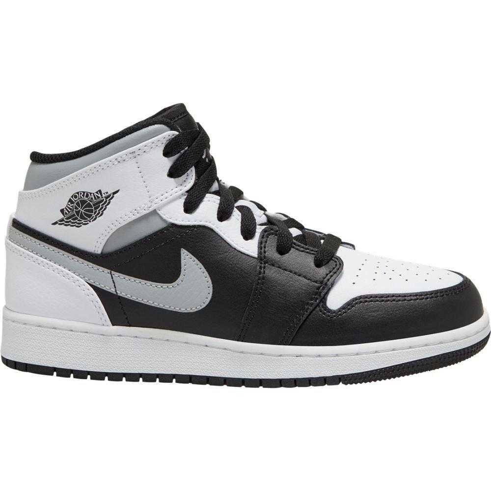 Jordan 1 Mid "Black/White/Light Smoke Grey" Grade School Kid's Shoes - GREY Thumbnail View 1