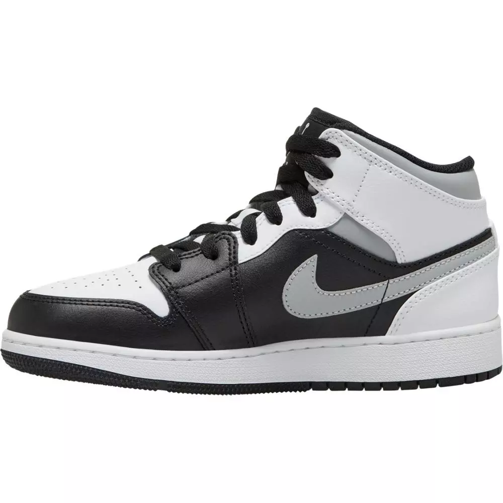 Jordan 1 Mid "Black/White/Light Smoke Grey" Grade School Kid's Shoes - GREY