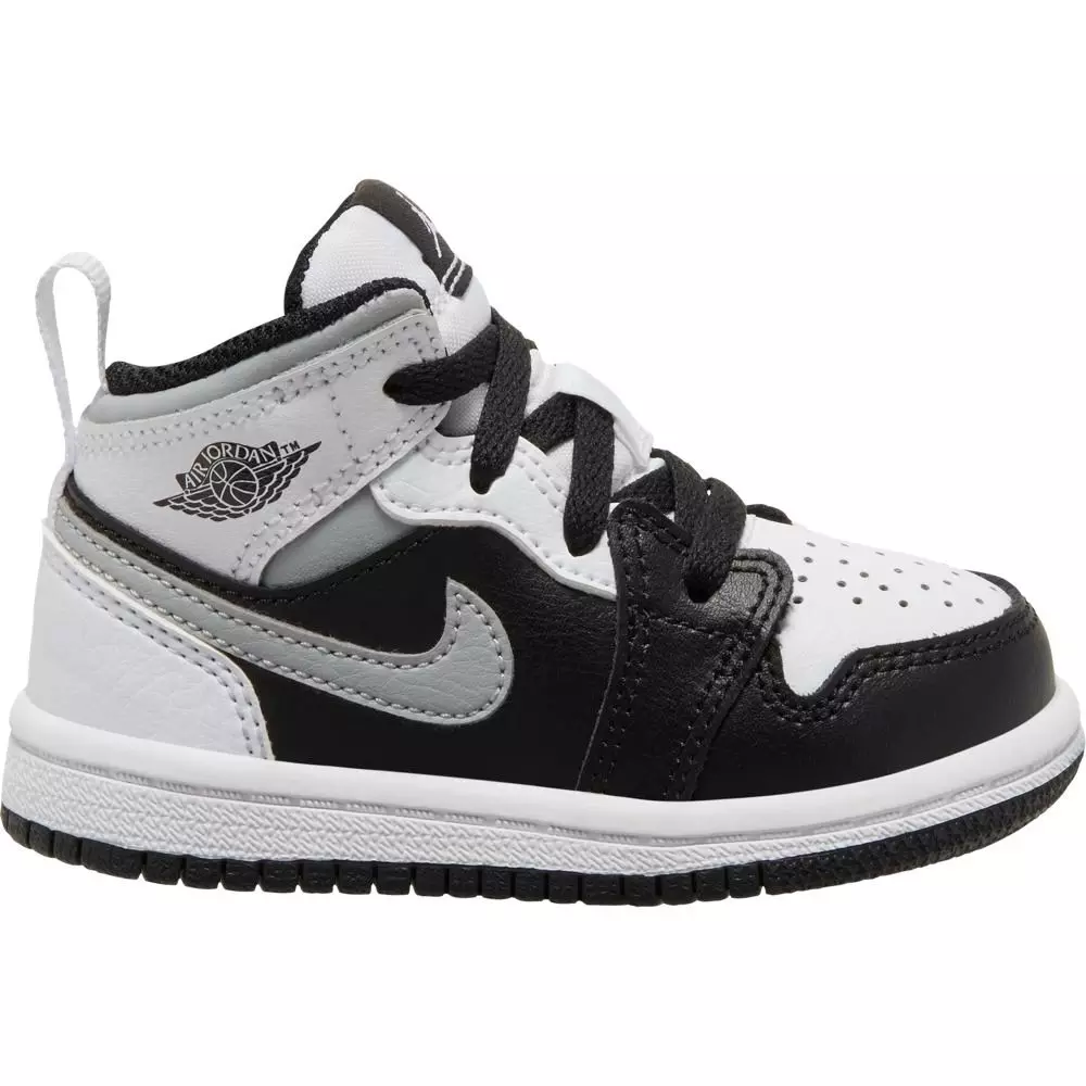 Jordan 1 Mid "Black/White/Light Smoke Grey" Toddler Kid's Shoes - GREY