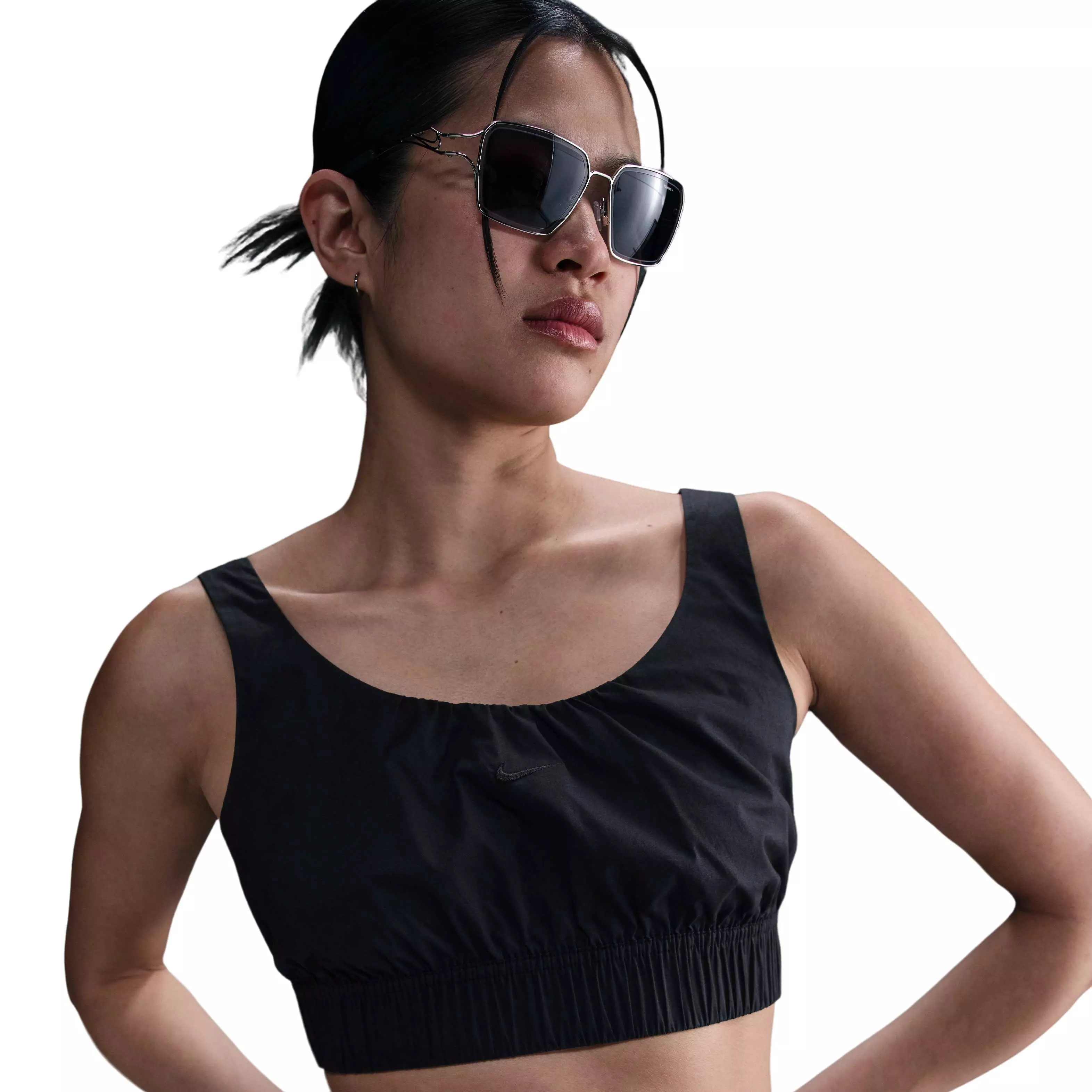 Nike Women's Sportswear Chill Poplin Sports Crop Tank - BLACK