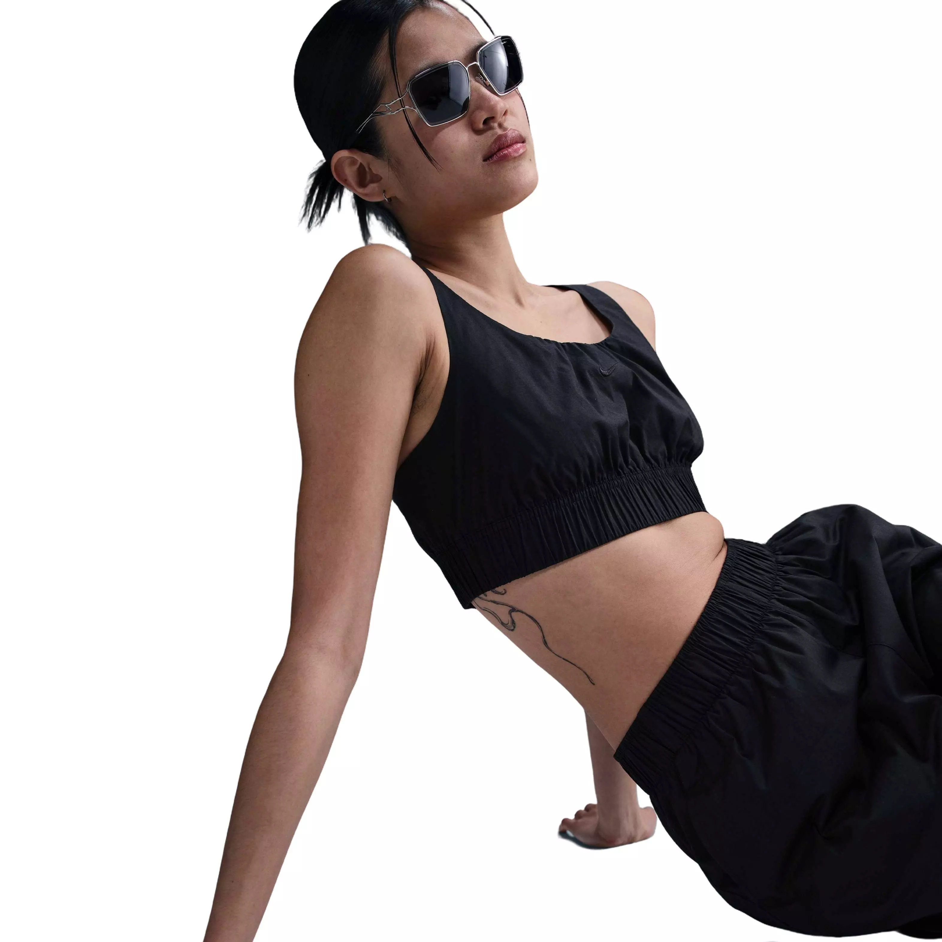 Nike Women's Sportswear Chill Poplin Sports Crop Tank - BLACK