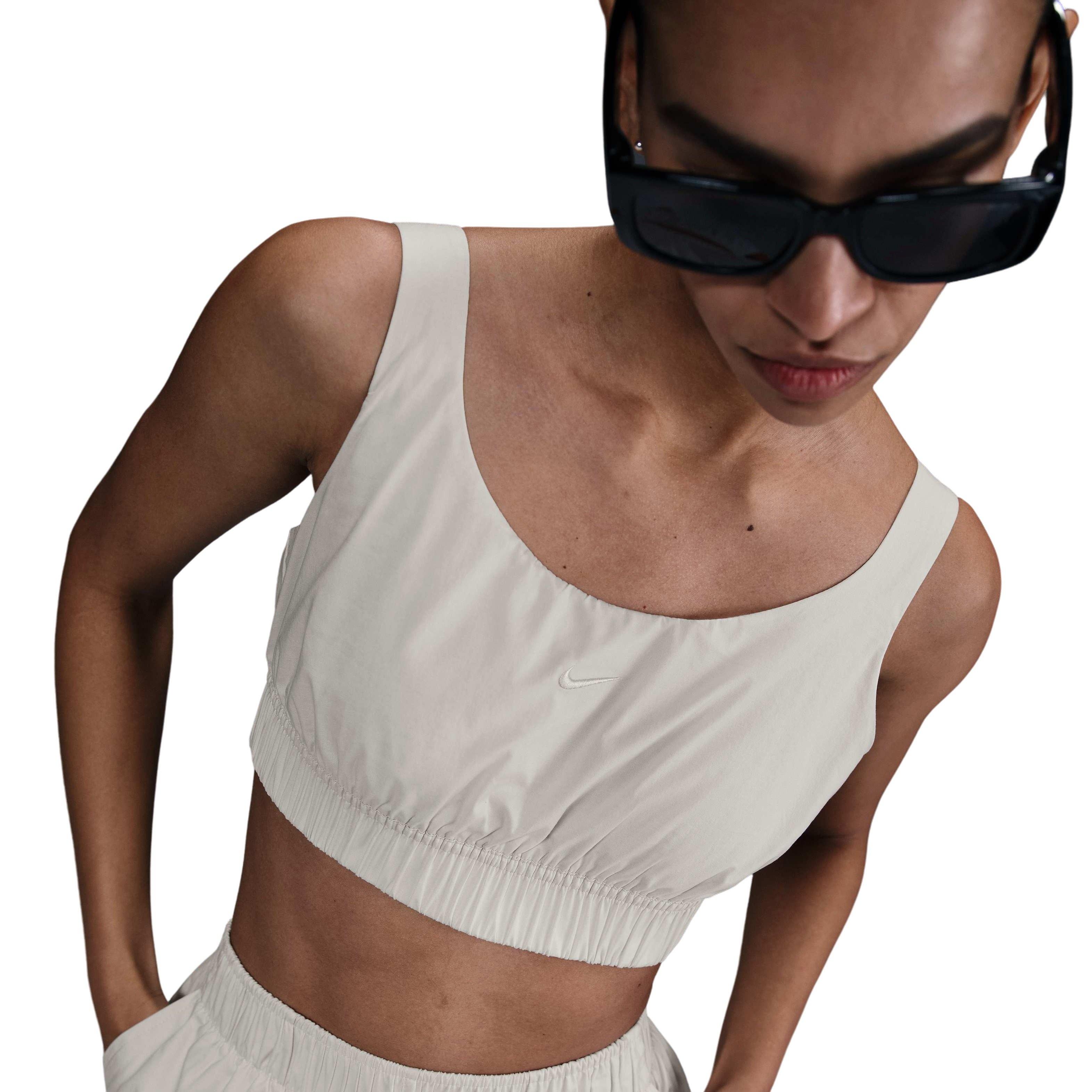 Nike Women's Sportswear Chill Poplin Sports Crop Tank - BROWN Thumbnail View 1