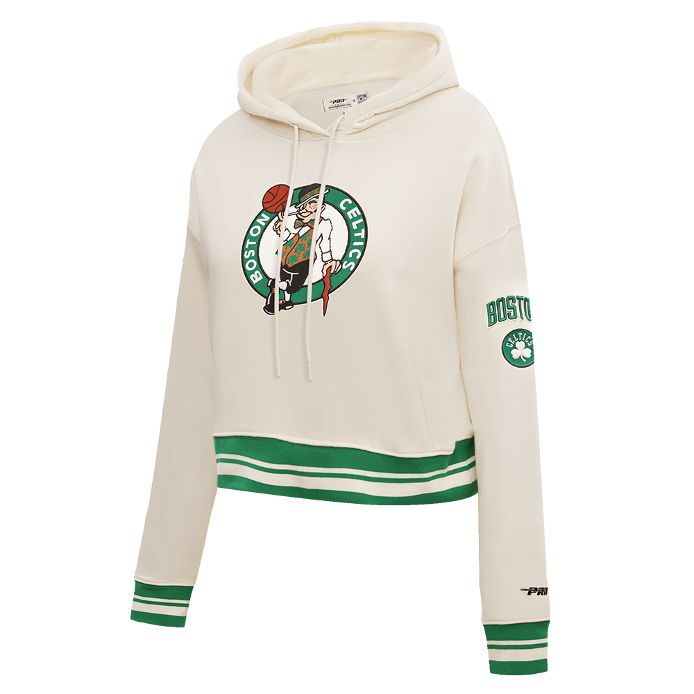 Pro Standard Women's Boston Celtics Retro Classic Cropped Hoodie - Eggshell - EGGSHELL Thumbnail View 3