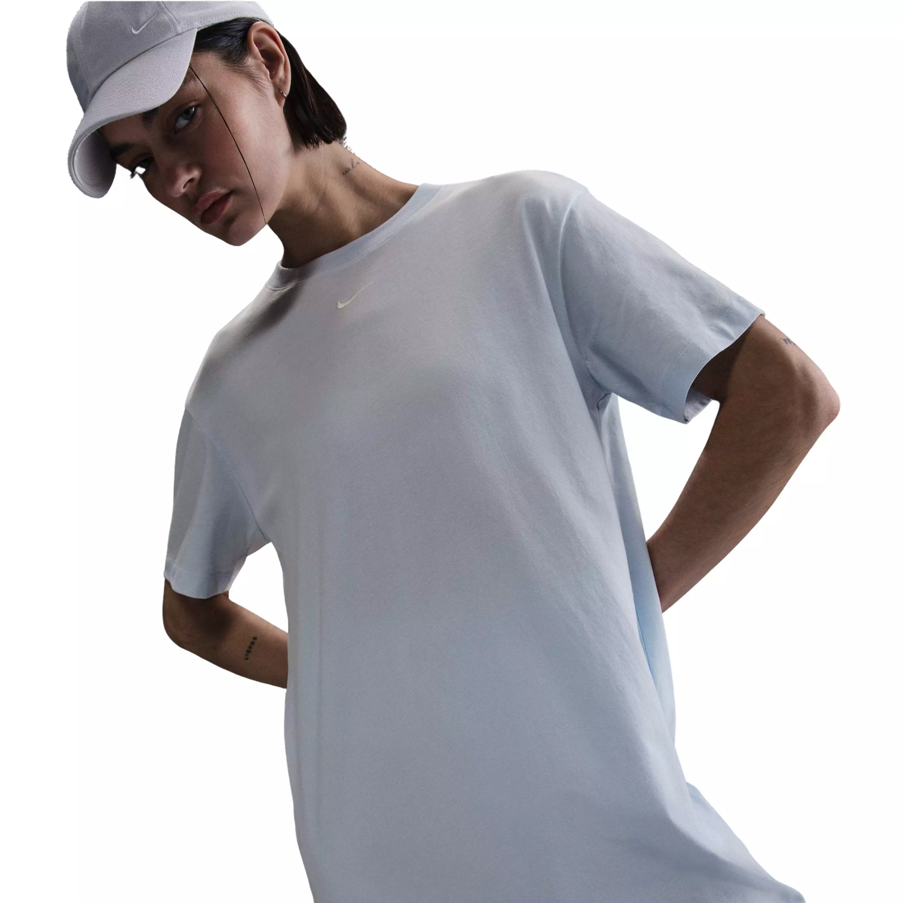 Nike Women's Sportswear Essentials Oversized Short Sleeve T-Shirt Dress -Blue - BLUE