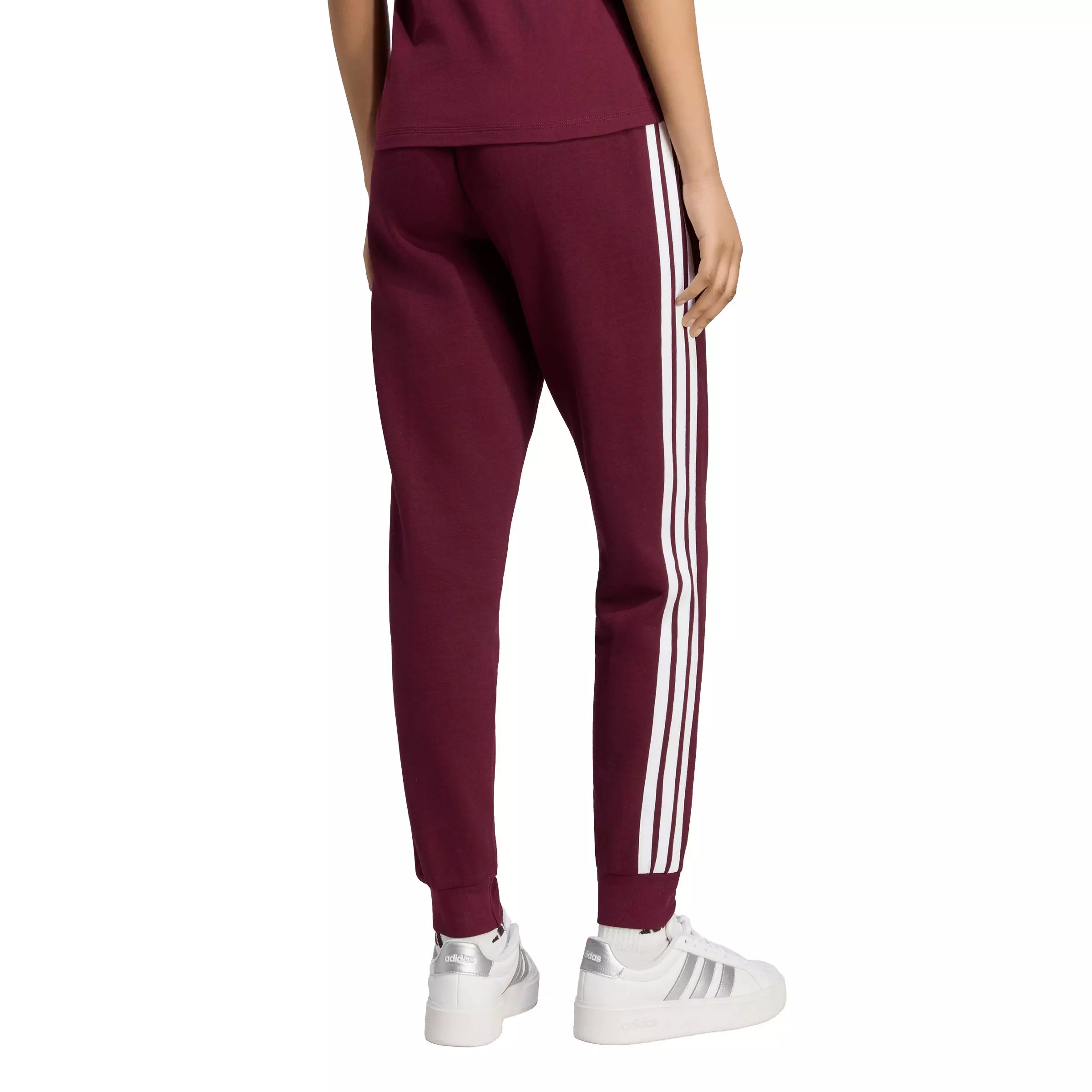 adidas Women's Essentials 3-Stripes Fleece Slim Pants - Maroon - MAROON