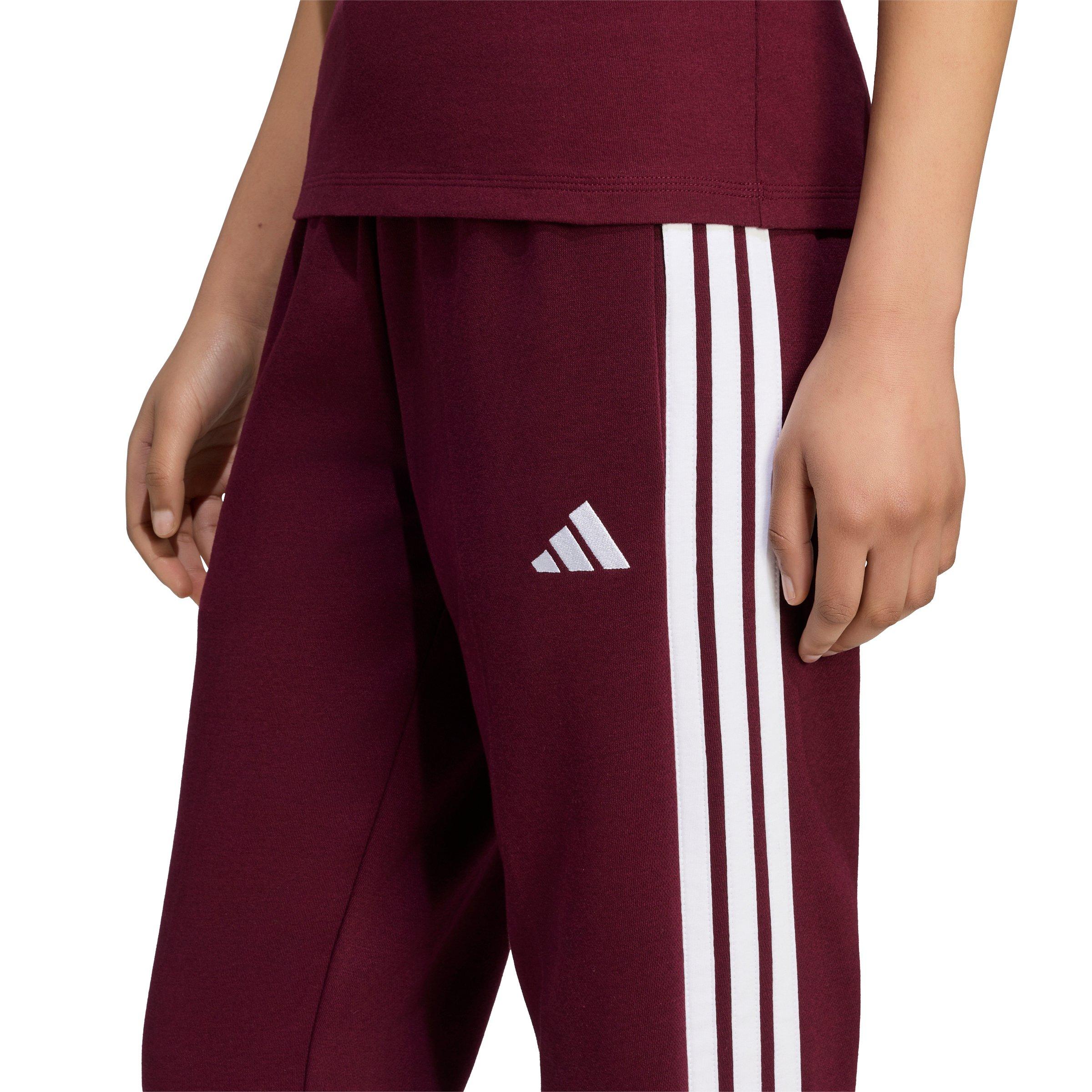 adidas Women's Essentials 3-Stripes Fleece Slim Pants - Maroon - MAROON