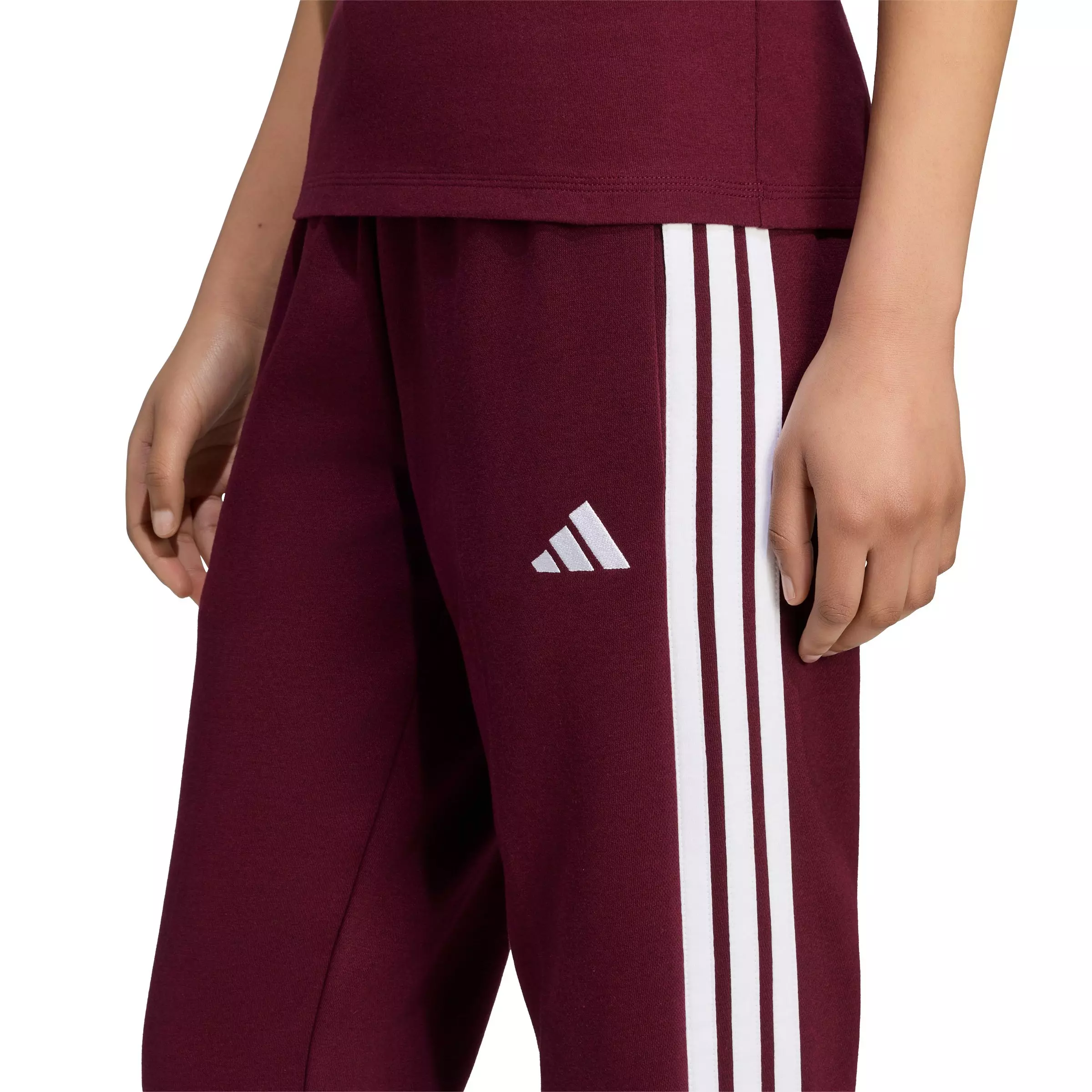adidas Women's Essentials 3-Stripes Fleece Slim Pants - Maroon - MAROON