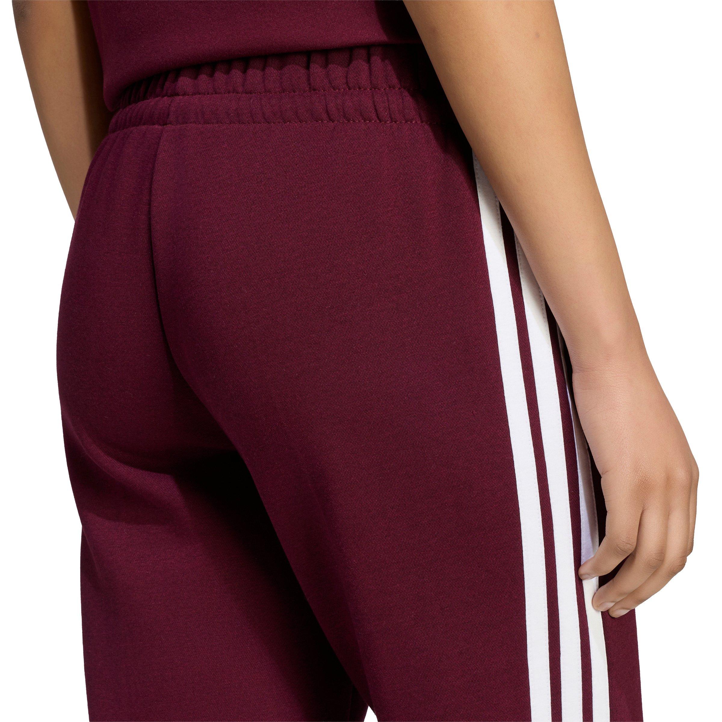 adidas Women's Essentials 3-Stripes Fleece Slim Pants - Maroon - MAROON