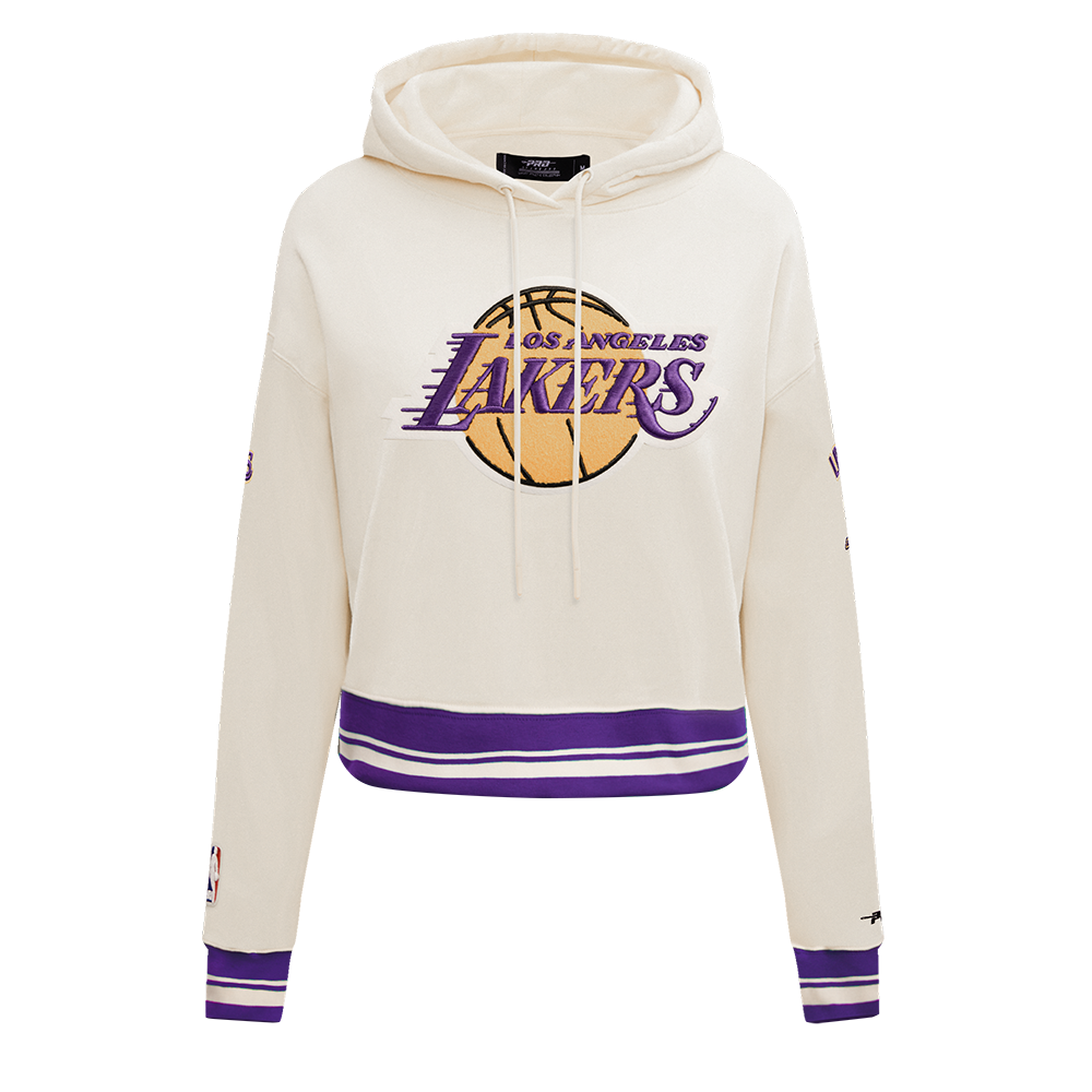 Pro Standard Women's Los Angeles Lakers Retro Classic Cropped Hoodie - Eggshell - EGGSHELL Thumbnail View 1