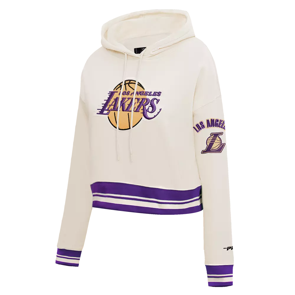 Pro Standard Women's Los Angeles Lakers Retro Classic Cropped Hoodie - Eggshell - EGGSHELL