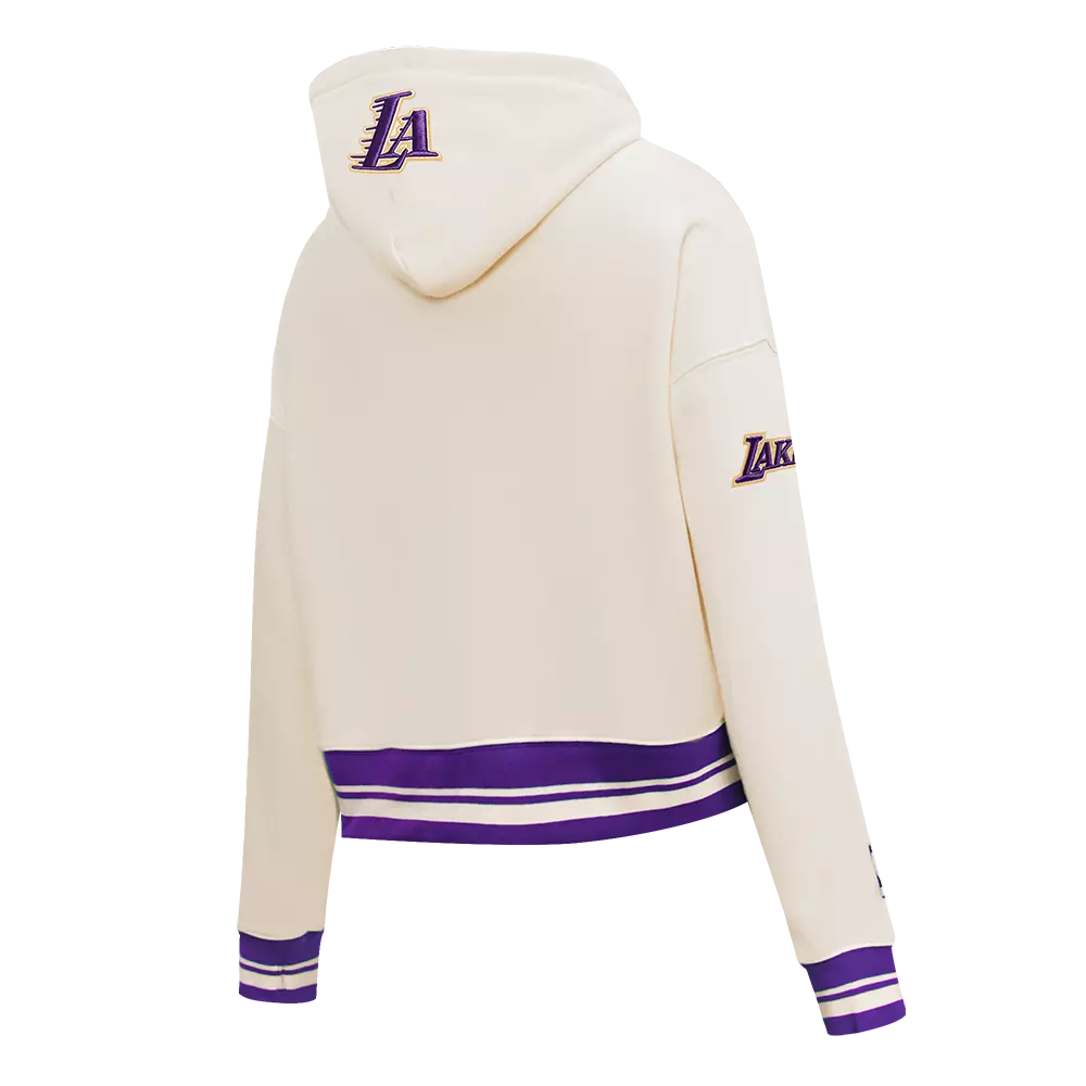 Pro Standard Women's Los Angeles Lakers Retro Classic Cropped Hoodie - Eggshell - EGGSHELL