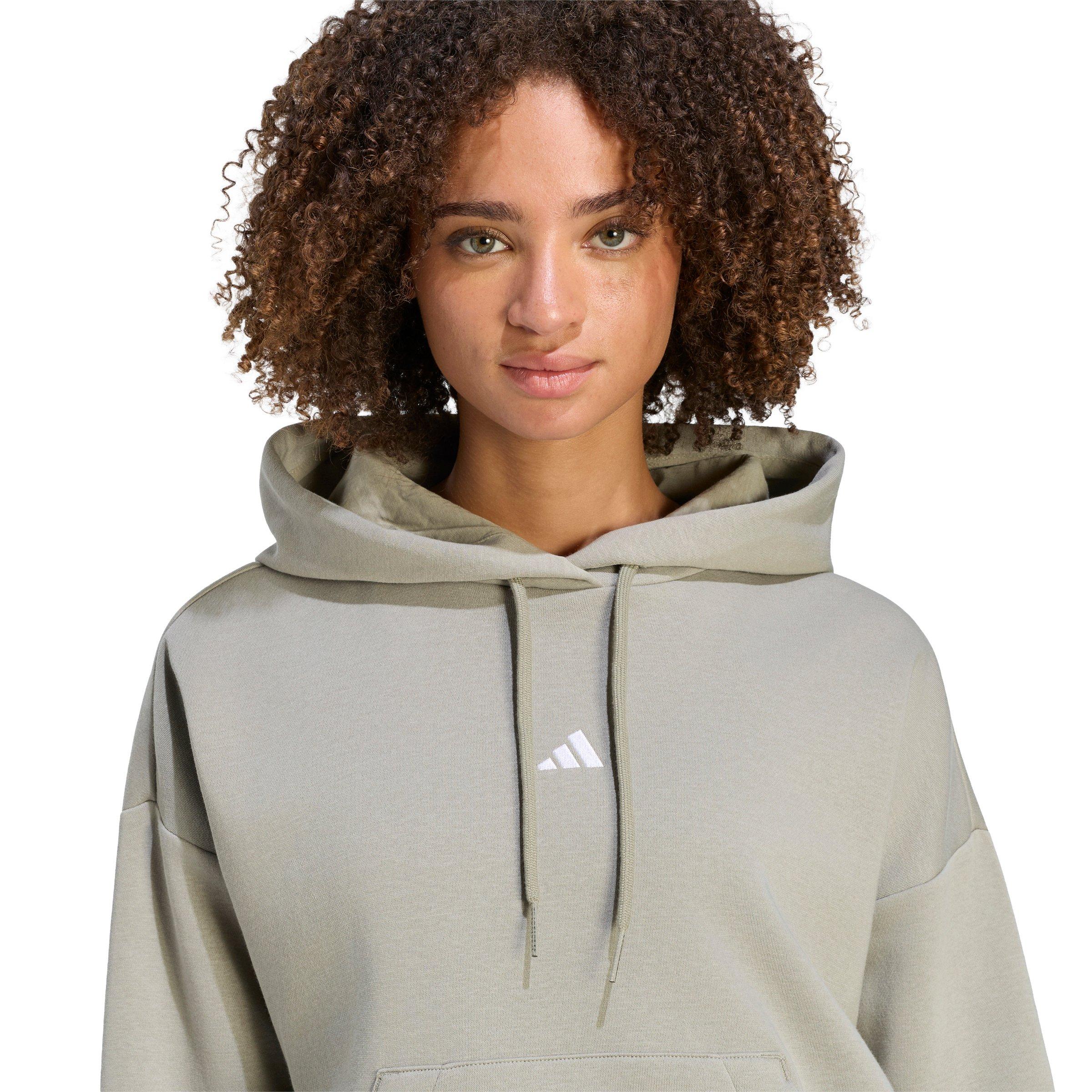 adidas Women's Essentials Small Logo Feel Cozy Hoodie - Silver Pebble - SILVER PEBBLE
