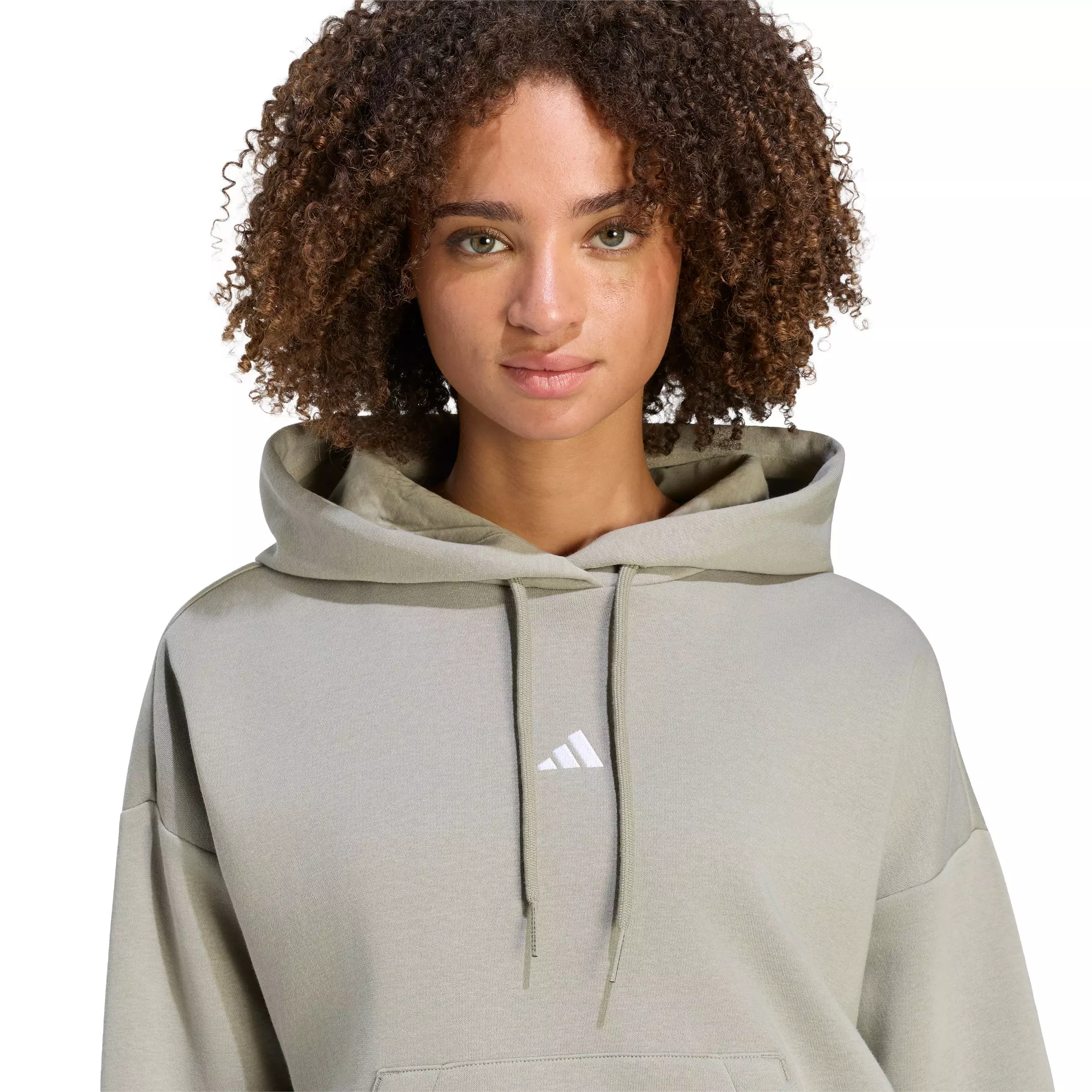 adidas Women's Essentials Small Logo Feel Cozy Hoodie - Silver Pebble - SILVER PEBBLE