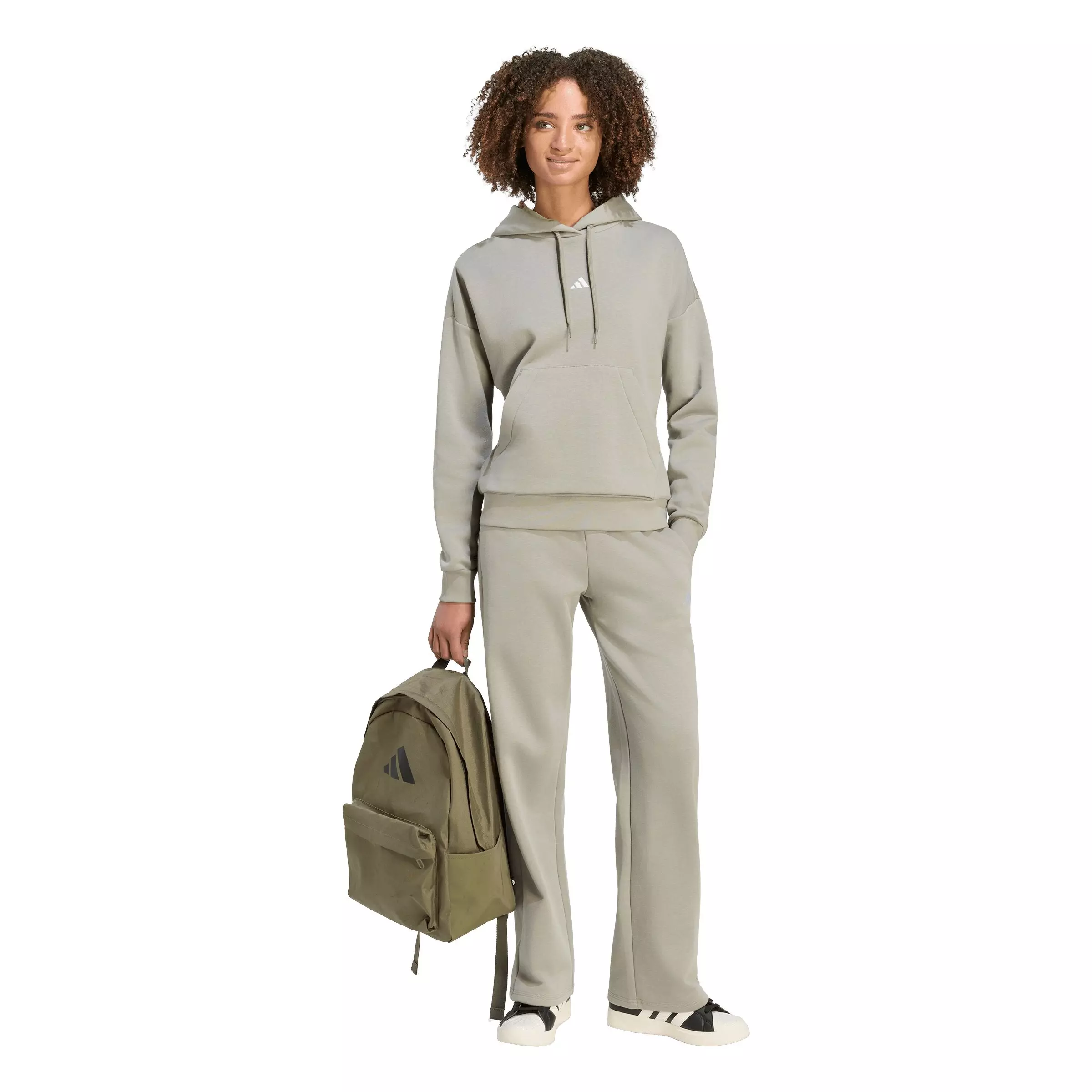 adidas Women's Essentials Small Logo Feel Cozy Hoodie - Silver Pebble - SILVER PEBBLE