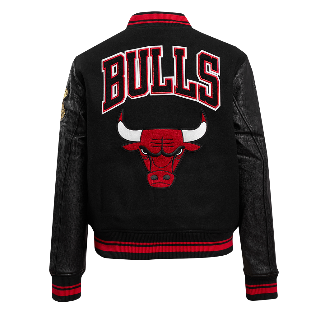 Pro Standard Women's Chicago Bulls Retro Classic Cuffed Varsity Jacket - Black/Red - BLACK/RED Thumbnail View 2