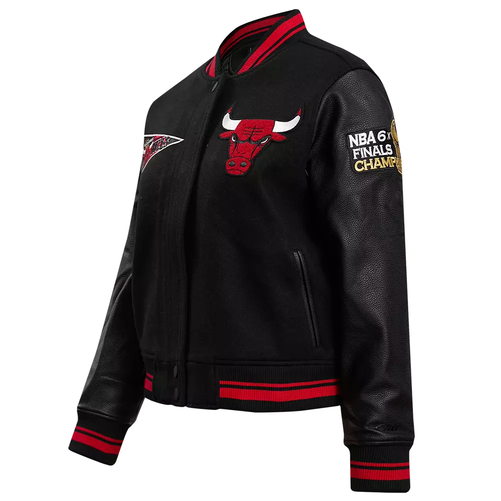 Pro Standard Women's Chicago Bulls Retro Classic Cuffed Varsity Jacket - Black/Red - BLACK/RED