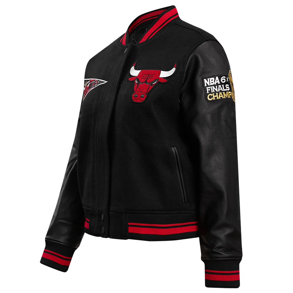 Pro Standard Women's Chicago Bulls Retro Classic Varsity Jacket - Black/Red - BLACK/RED Thumbnail View 3