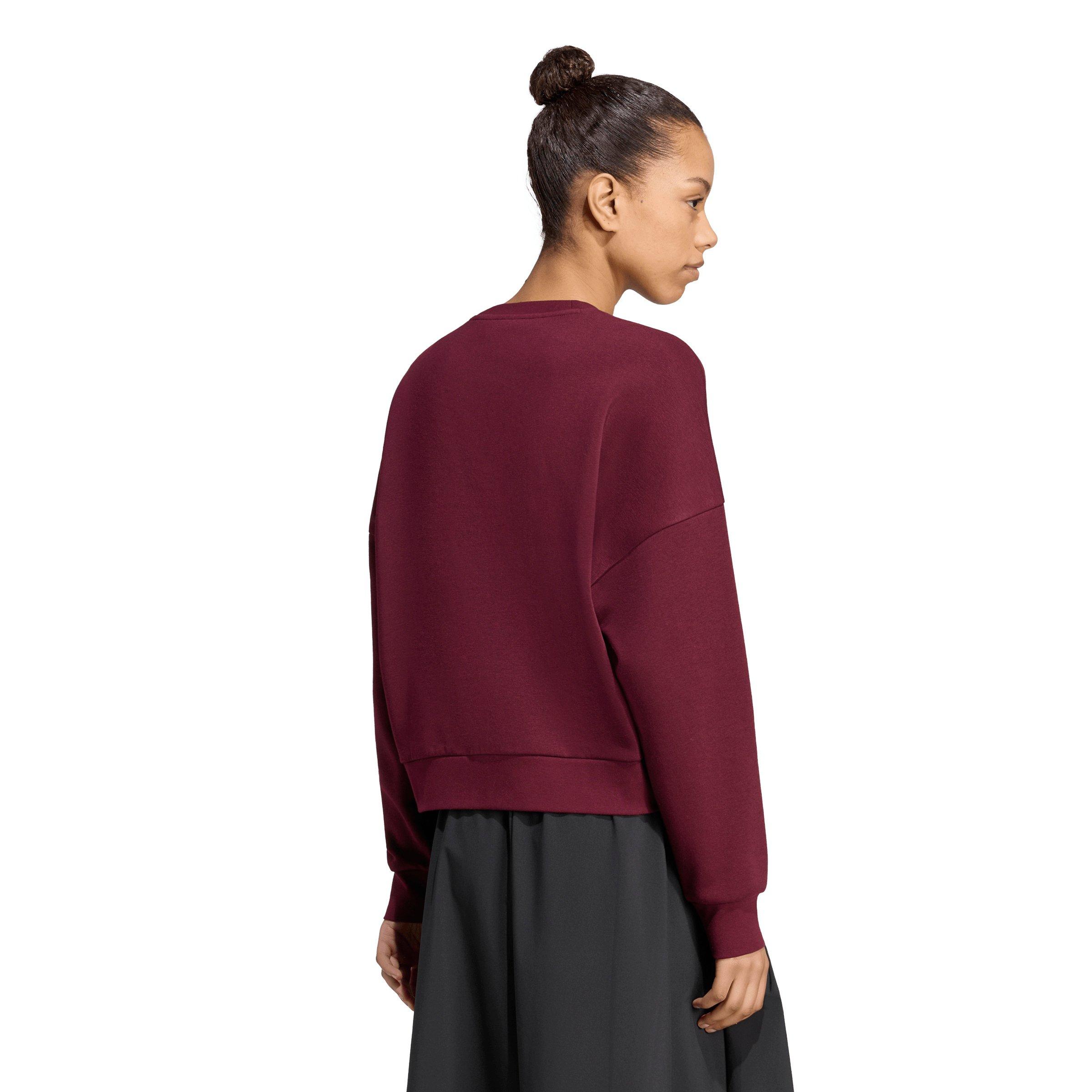 adidas Women's Essentials Small Logo Feelcozy Sweatshirt - Maroon - MAROON