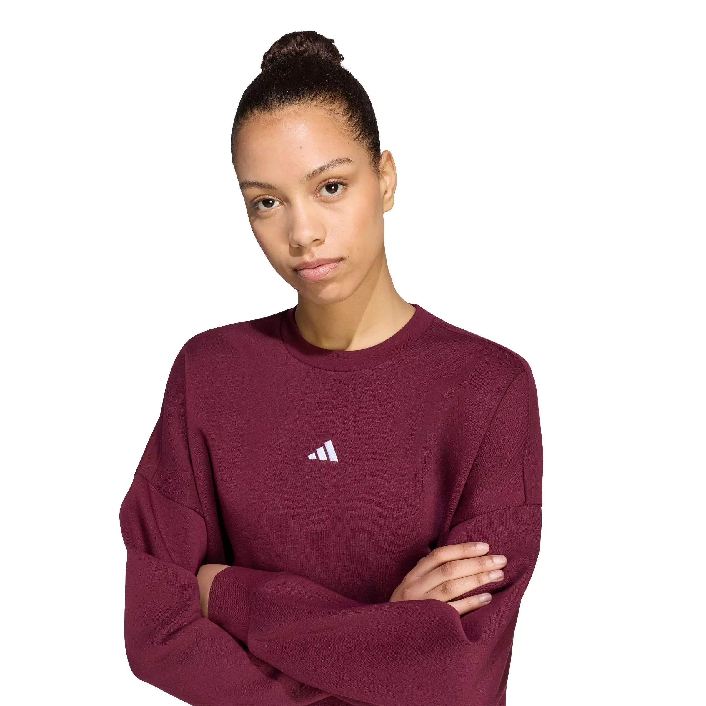 adidas Women's Essentials Small Logo Feelcozy Sweatshirt - Maroon - MAROON