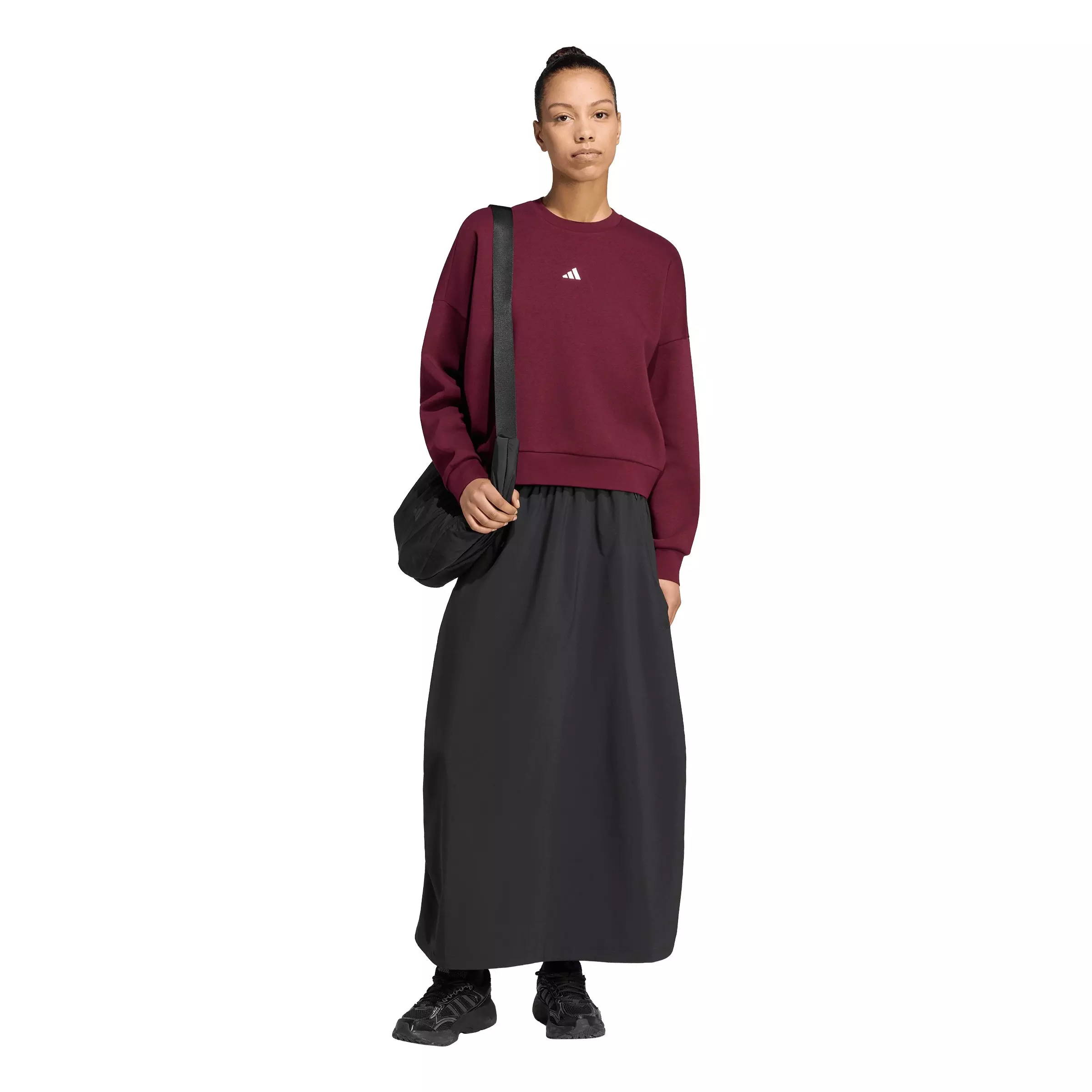 adidas Women's Essentials Small Logo Feelcozy Sweatshirt - Maroon - MAROON
