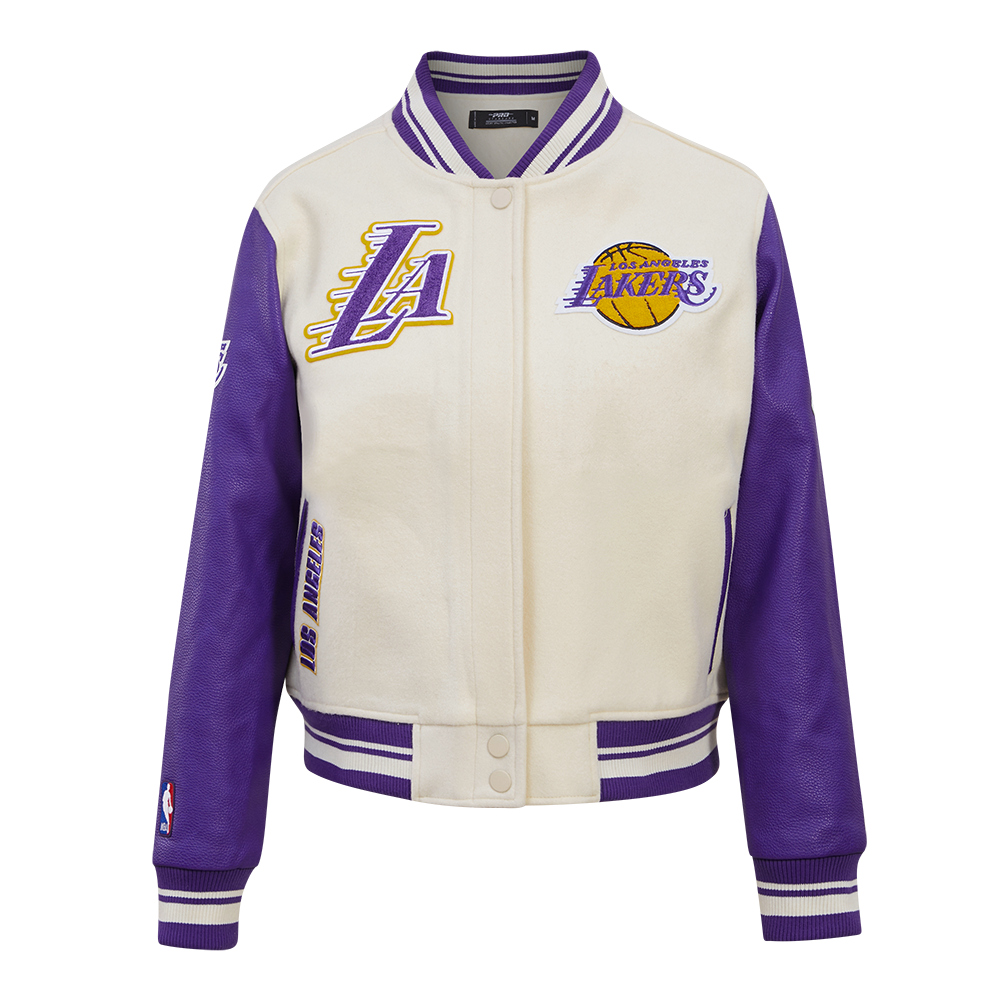 Pro Standard Women's Los Angeles Lakers Retro Classic Varsity Jacket - Eggshell/Purple - EGGSHELL/PURPLE Thumbnail View 1