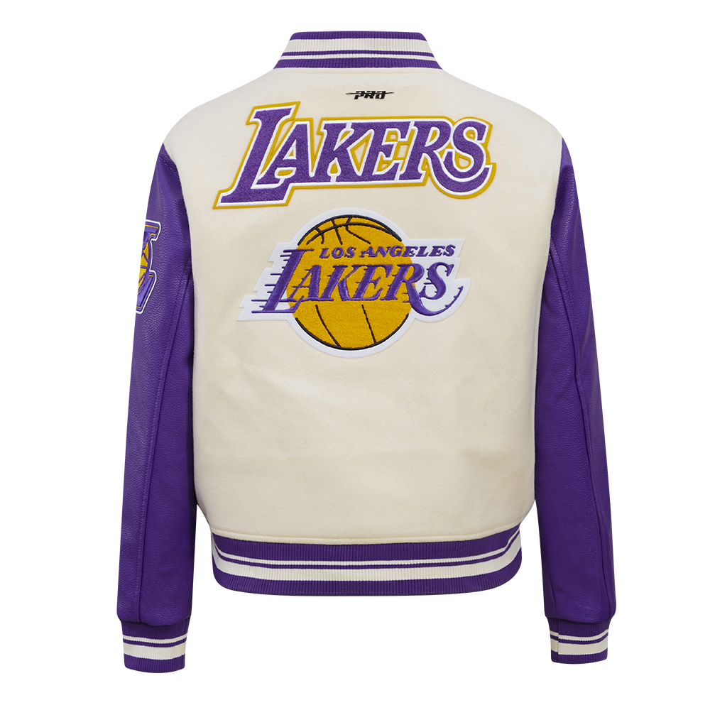 Pro Standard Women's Los Angeles Lakers Retro Classic Varsity Jacket - Eggshell/Purple - EGGSHELL/PURPLE Thumbnail View 2