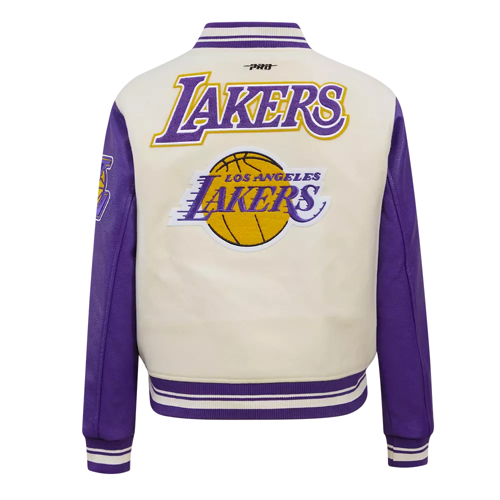 Pro Standard Women's Los Angeles Lakers Retro Classic Varsity Jacket - Eggshell/Purple - EGGSHELL/PURPLE
