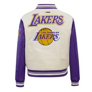 Pro Standard Women's Los Angeles Lakers Retro Classic Varsity Jacket - Eggshell/Purple