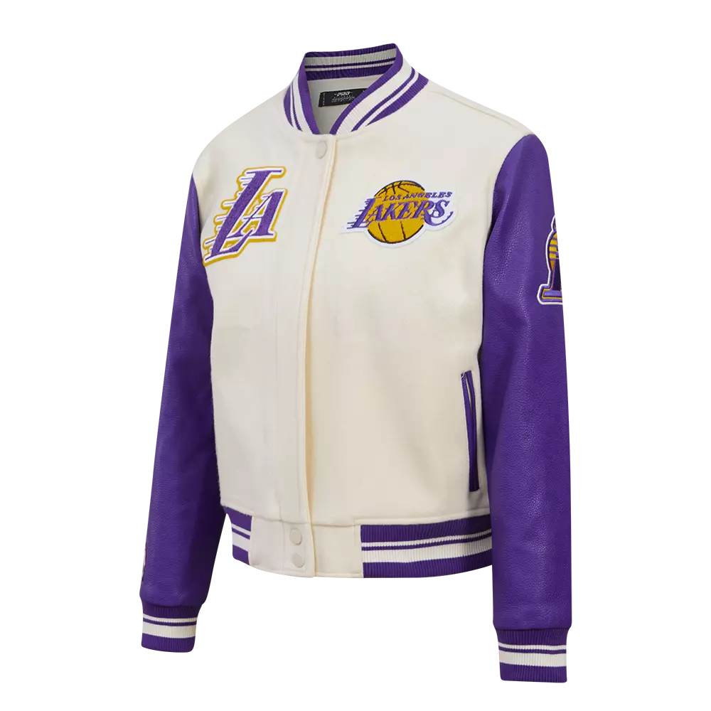 Pro Standard Women's Los Angeles Lakers Retro Classic Varsity Jacket - Eggshell/Purple - EGGSHELL/PURPLE