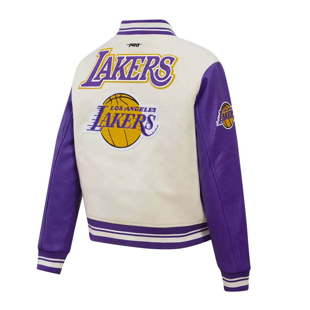 Pro Standard Women's Los Angeles Lakers Retro Classic Varsity Jacket - Eggshell/Purple - EGGSHELL/PURPLE