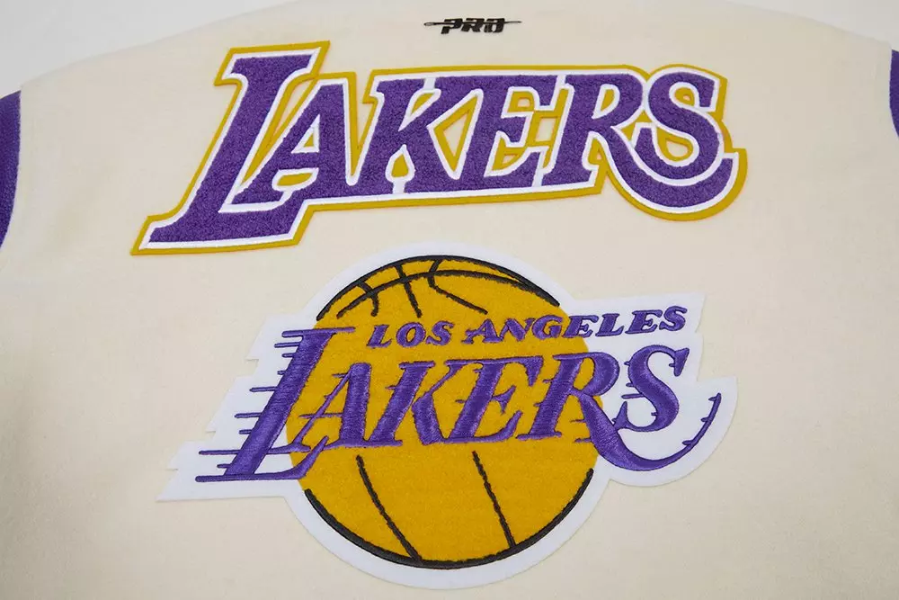 Pro Standard Women's Los Angeles Lakers Retro Classic Varsity Jacket - Eggshell/Purple - EGGSHELL/PURPLE