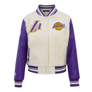 Pro Standard Women's Los Angeles Lakers Retro Classic Varsity Jacket - Eggshell/Purple