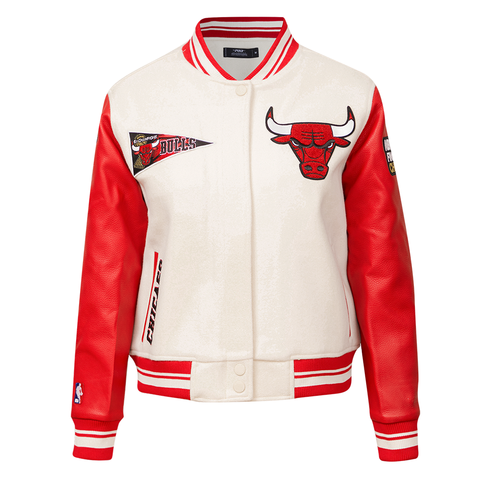 Pro Standard Women's Chicago Bulls Retro Classic Varsity Jacket - Eggshell/Red - EGGSHELL/RED Thumbnail View 1